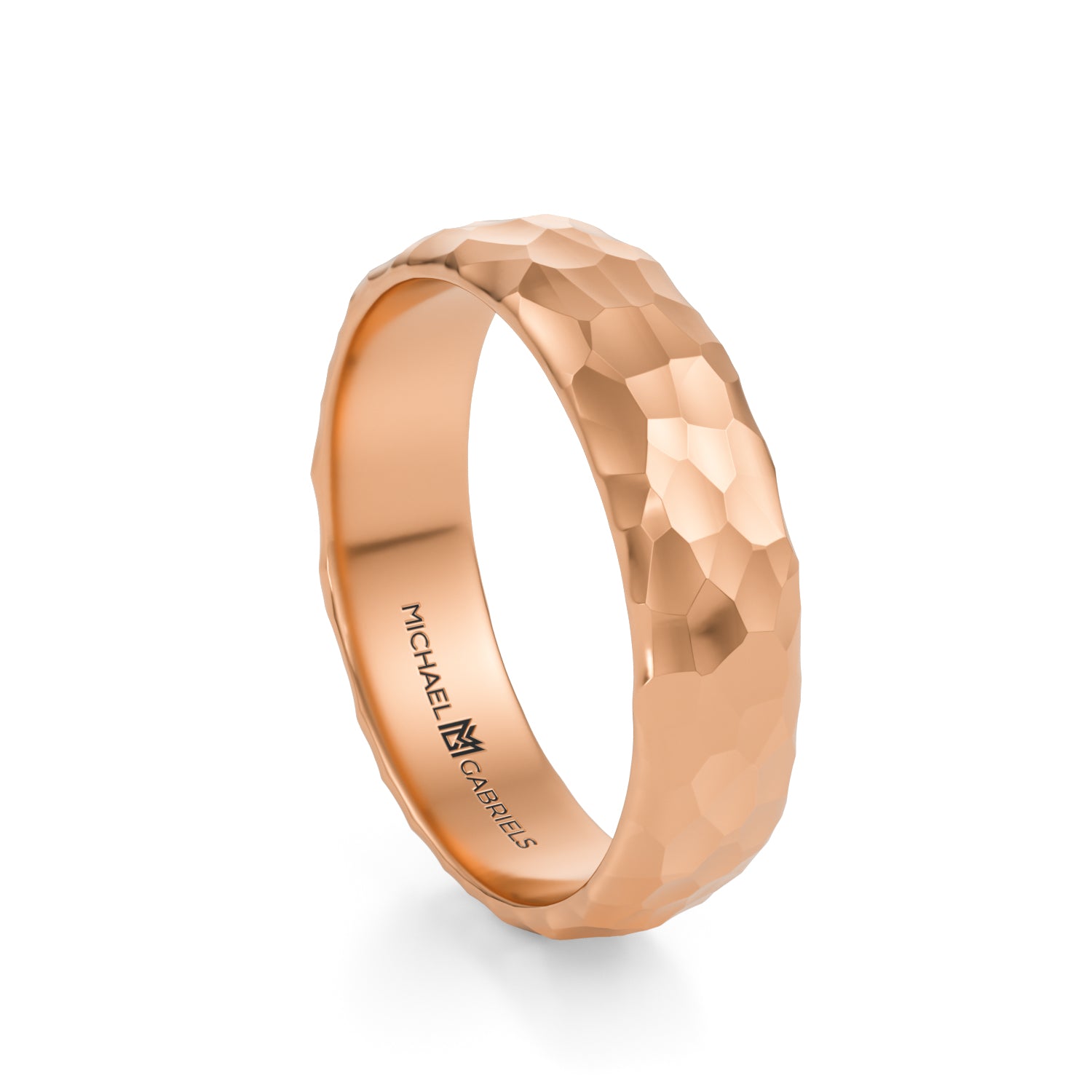 Rose Gold 5mm Mens Wedding Band - Hammered High Polish