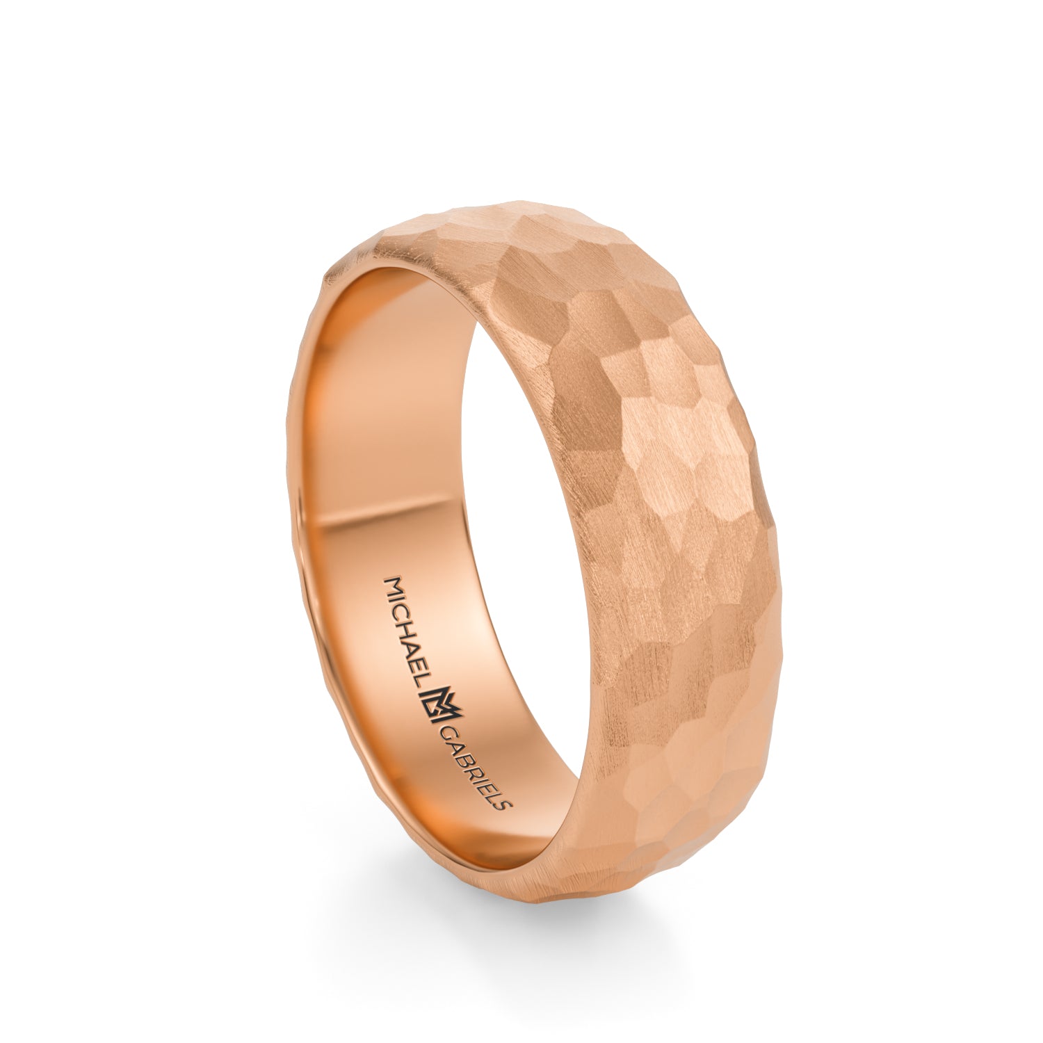 Rose Gold 6mm Mens Wedding Band - Hammered Matte