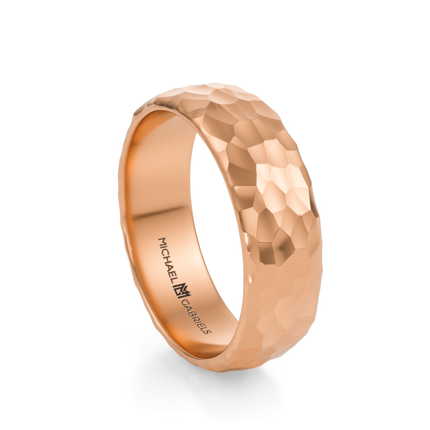 Rose Gold 6mm Mens Wedding Band - Hammered High Polish