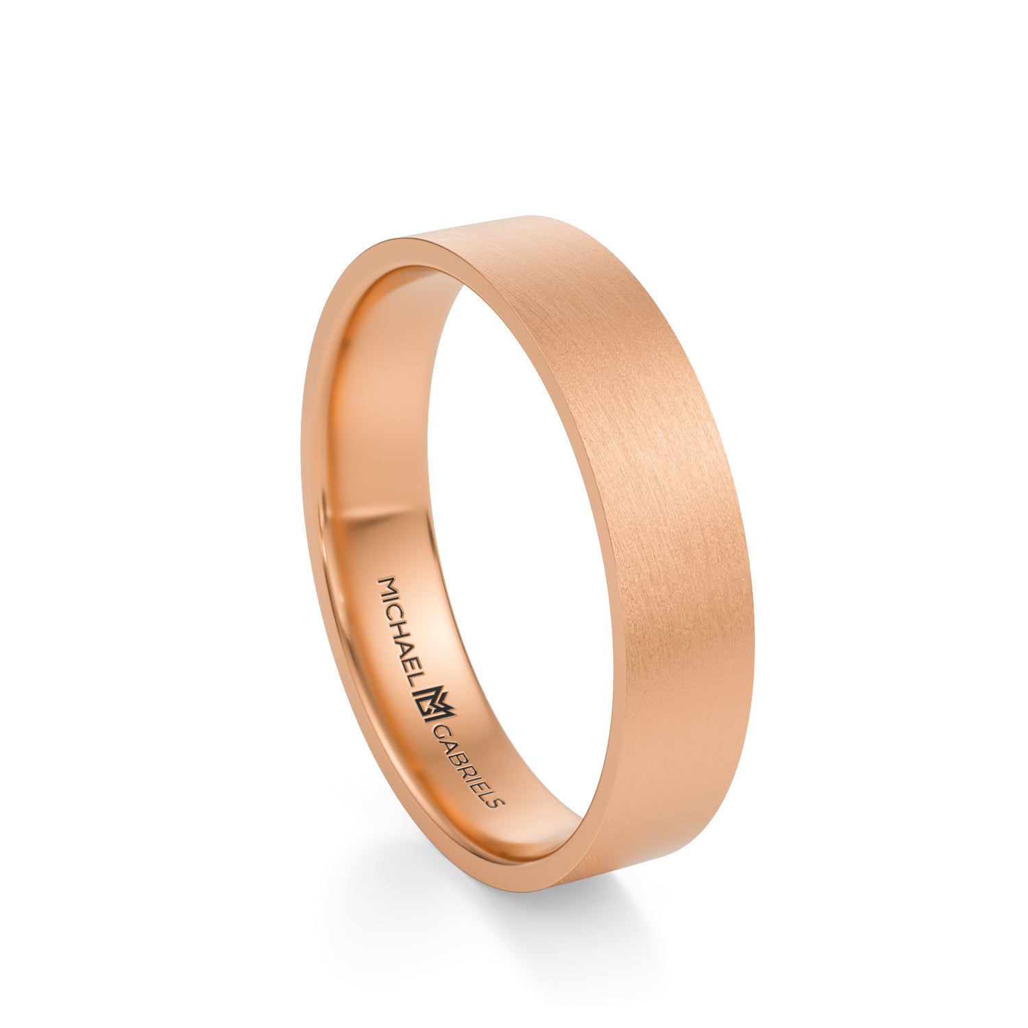 Rose Gold 4mm Mens Flat Wedding Band - Matte