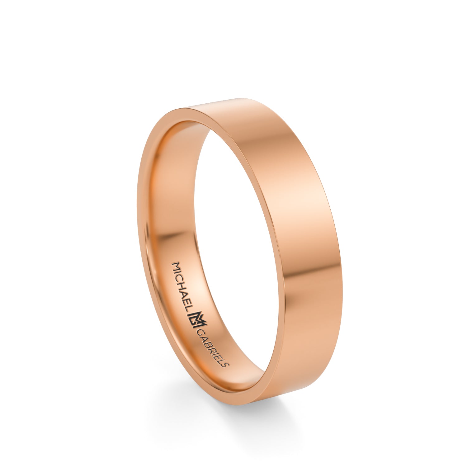 Rose Gold 4mm Mens Flat Wedding Band - High Polish