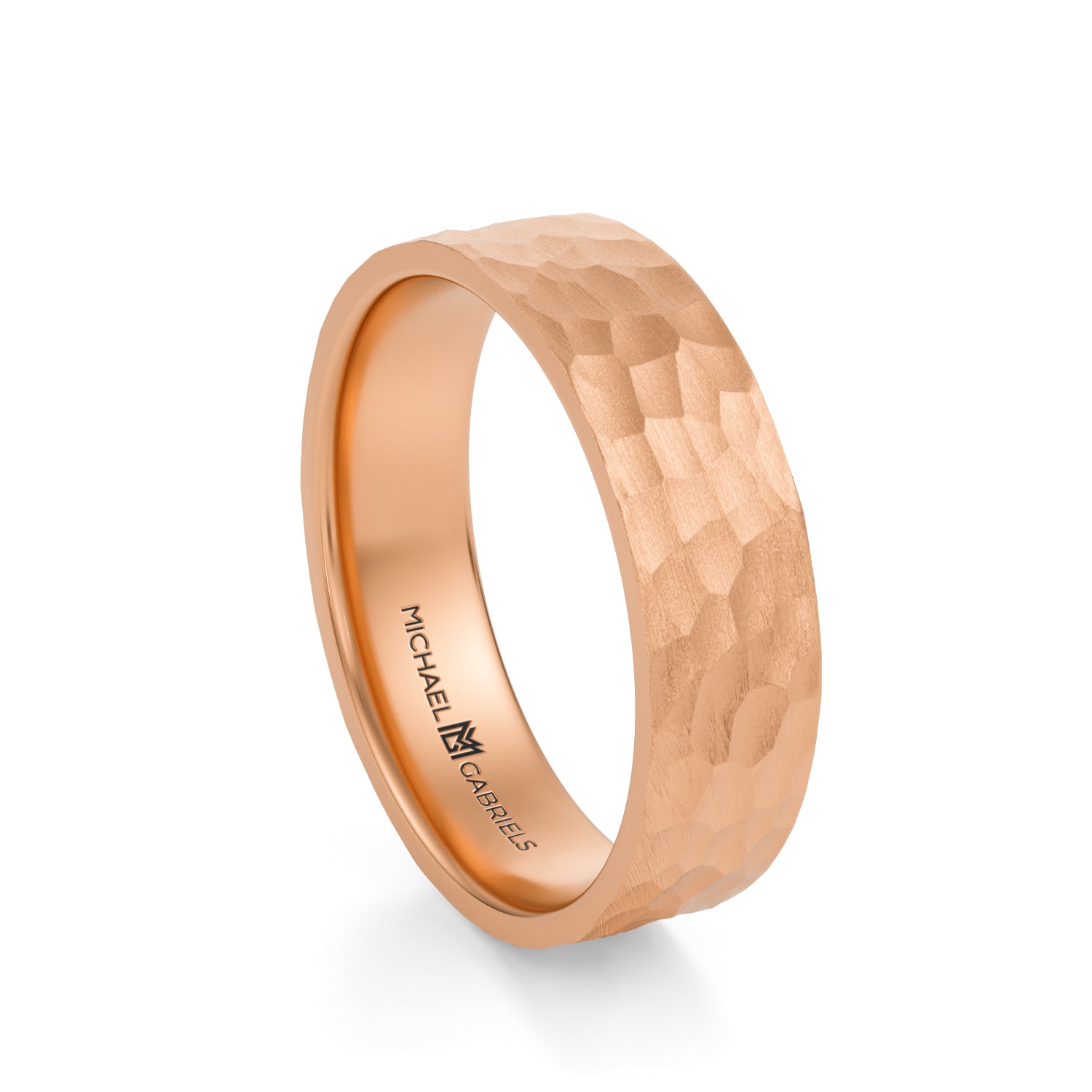 Rose Gold 5mm Mens Flat Wedding Band - Hammered Matte