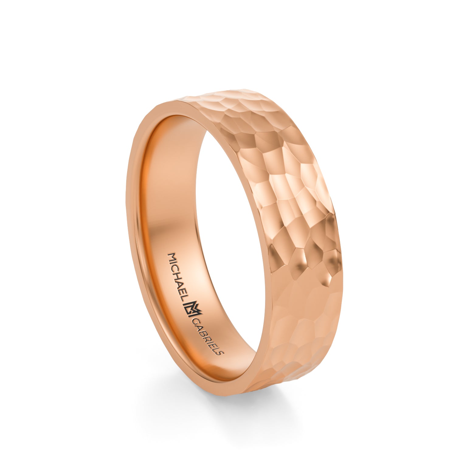 Rose Gold 5mm Mens Flat Wedding Band - Hammered High Polish