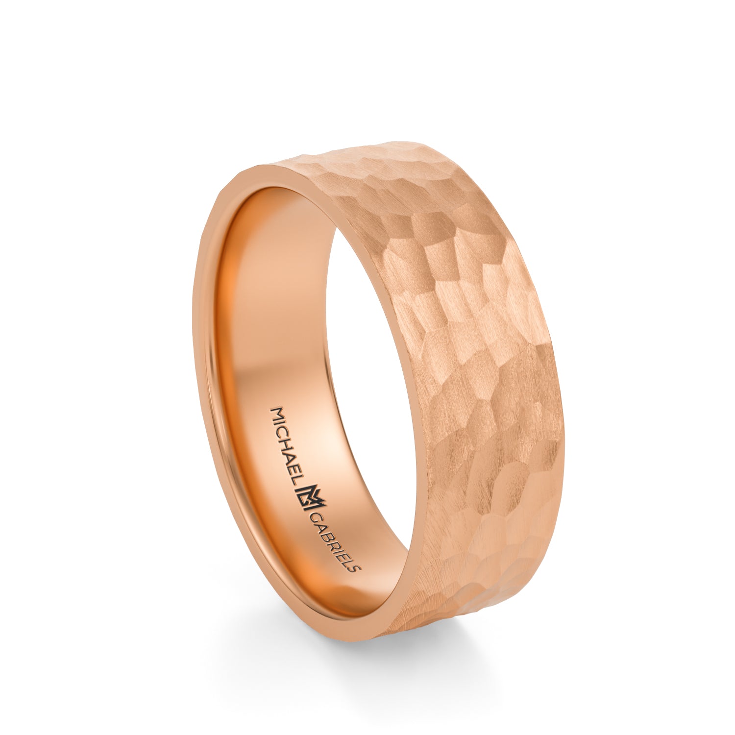 Rose Gold 6mm Mens Flat Wedding Band - Hammered Matte