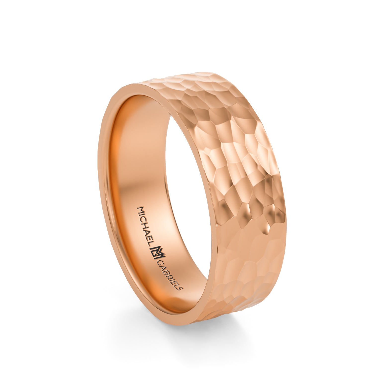 Rose Gold 6mm Mens Flat Wedding Band - Hammered High Polish