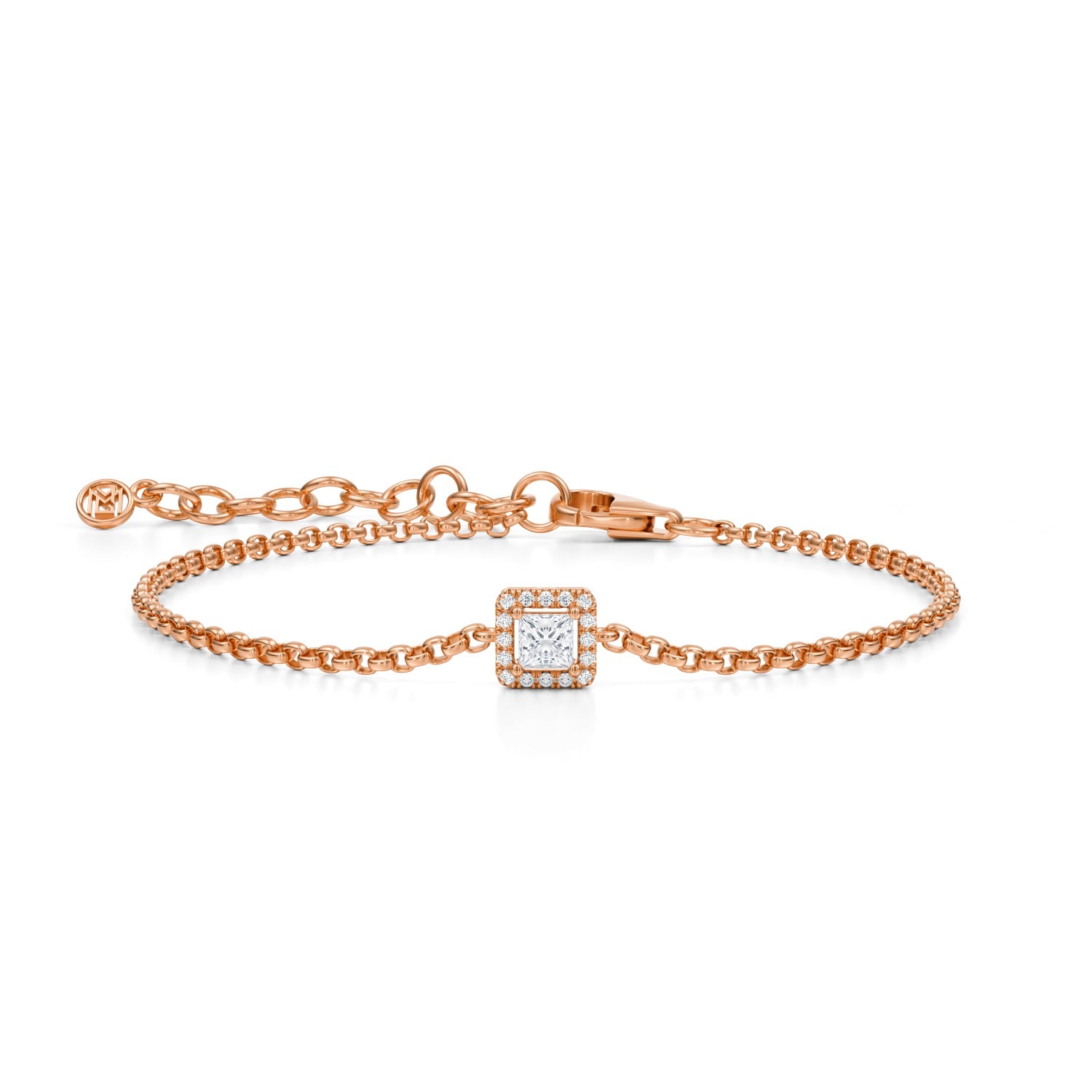 Princess Cut Halo Chain Bracelet