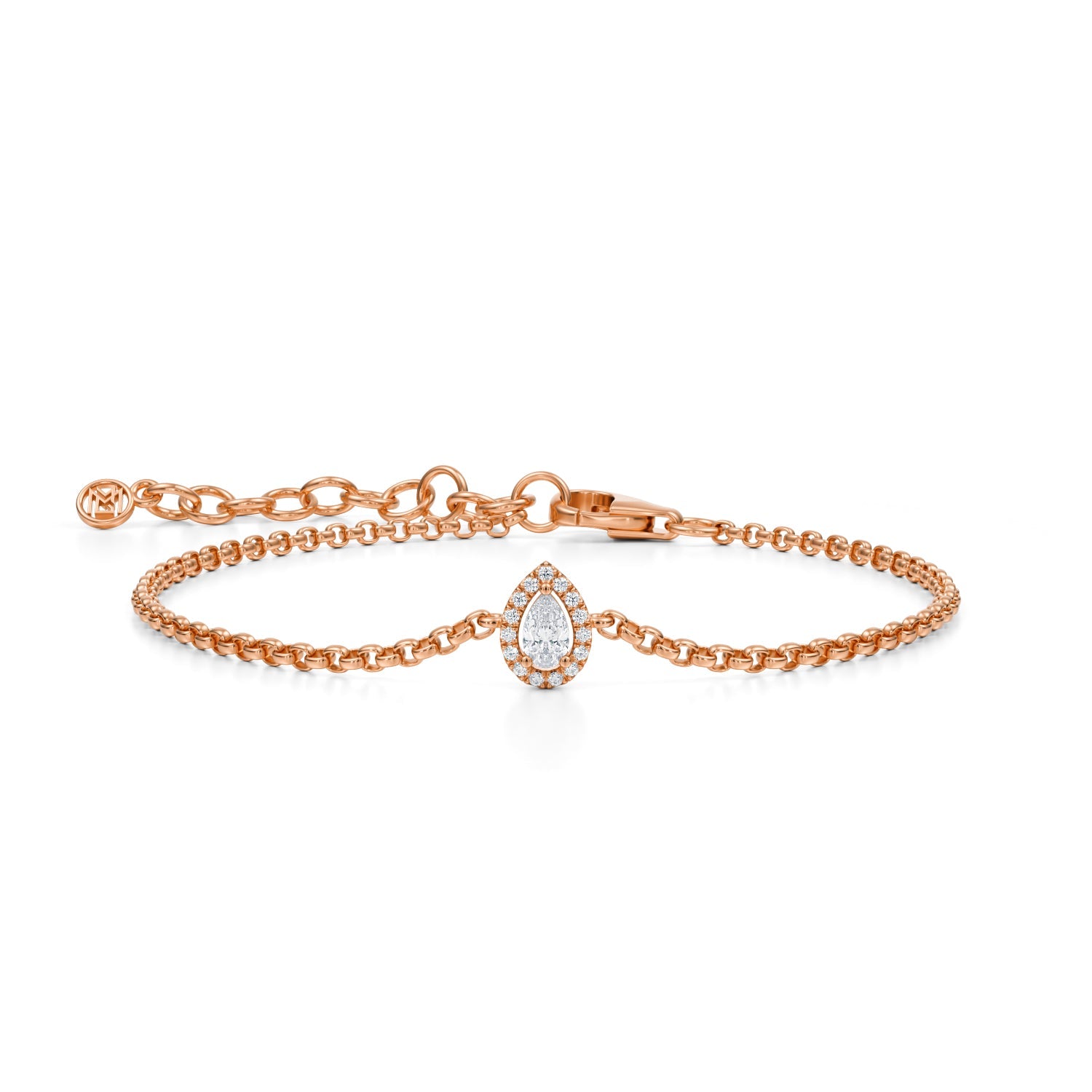 Pear Halo Chain Bracelet