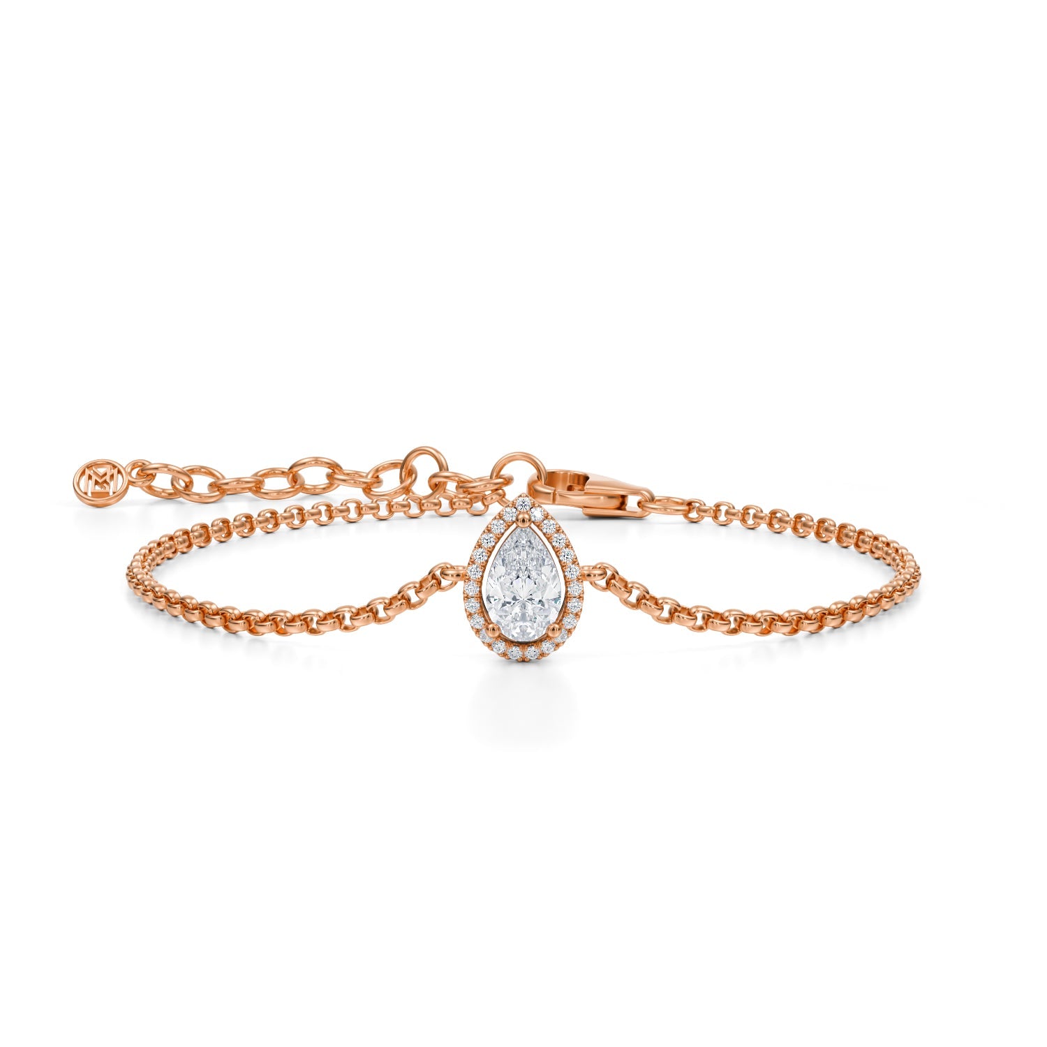 1 Carat Pear Halo Chain Bracelet