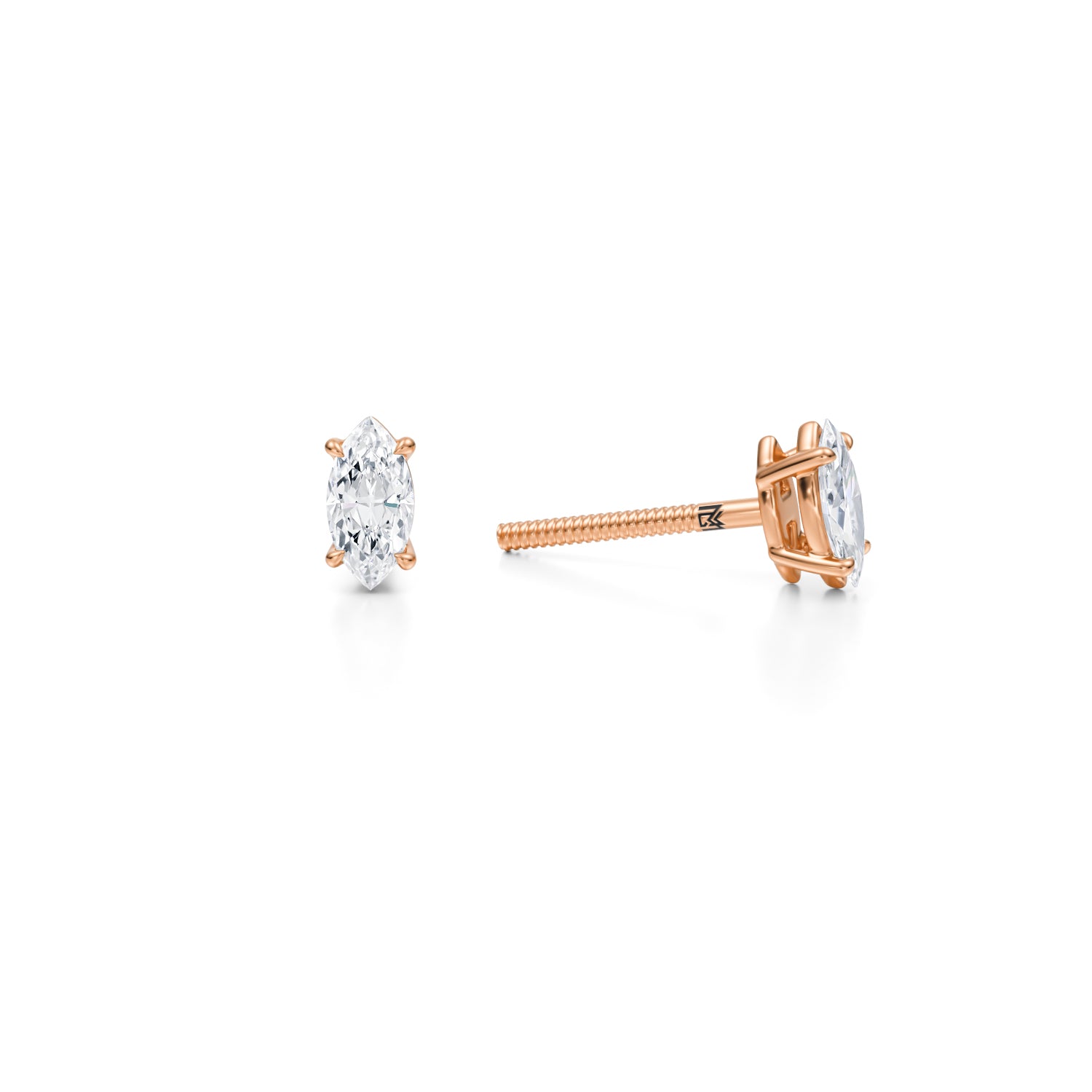 Rose gold lab diamond stud earrings, 1/2 carat marquise cut.