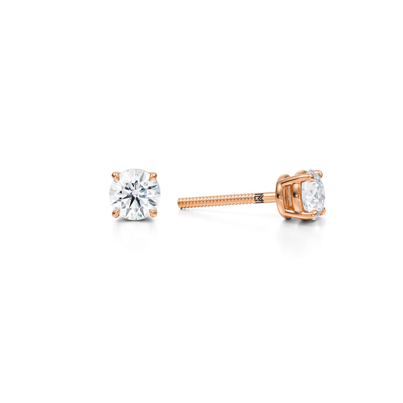 Rose gold lab diamond stud earrings, 0.75 carats.