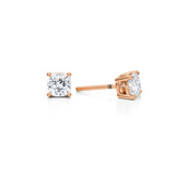 Rose gold lab diamond stud earrings, 1.25 carat cushion.