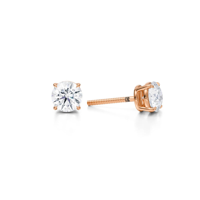 Rose gold lab diamond stud earrings, 1.25 carats.