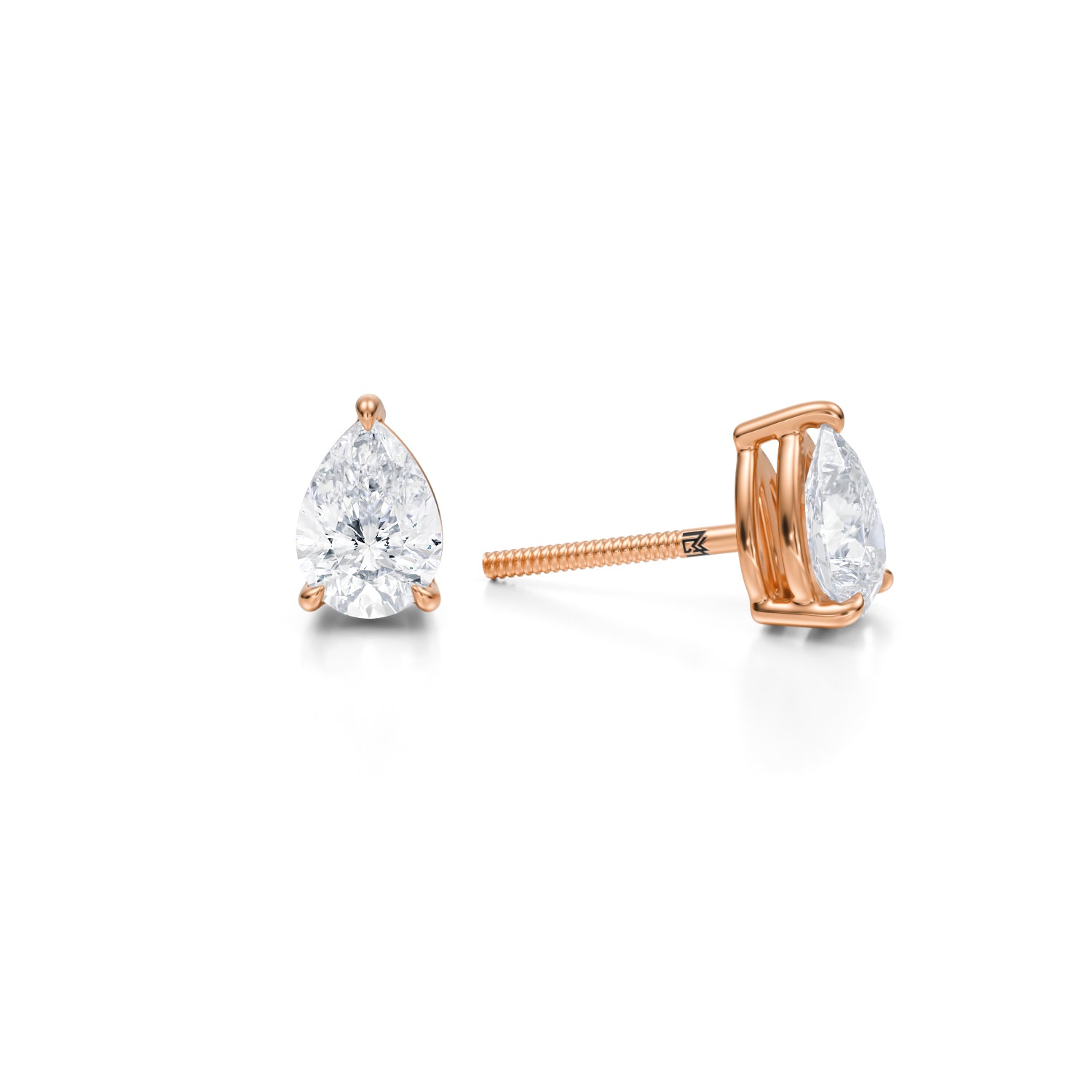 Rose gold lab diamond pear studs, 1.5 carats.