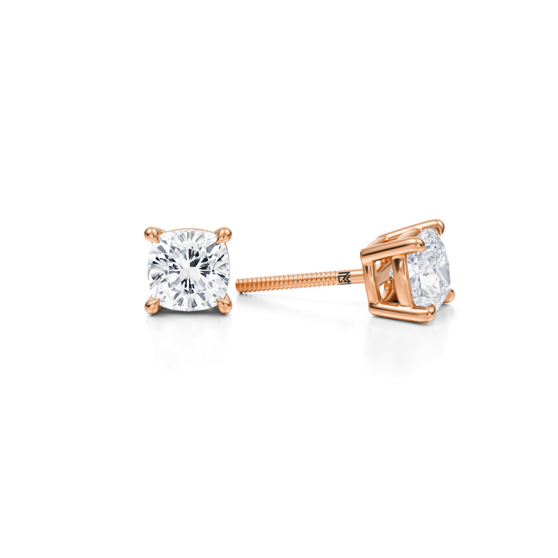 Rose gold lab diamond stud earrings, 2 carats