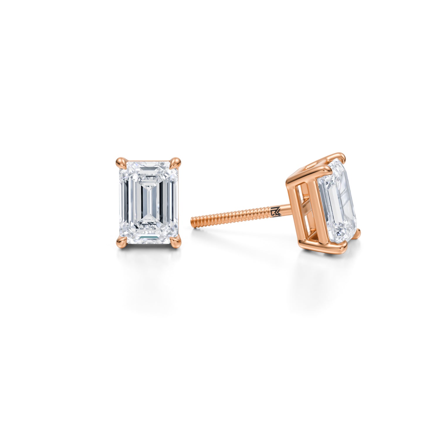 Rose gold lab diamond stud earrings, 2 carats