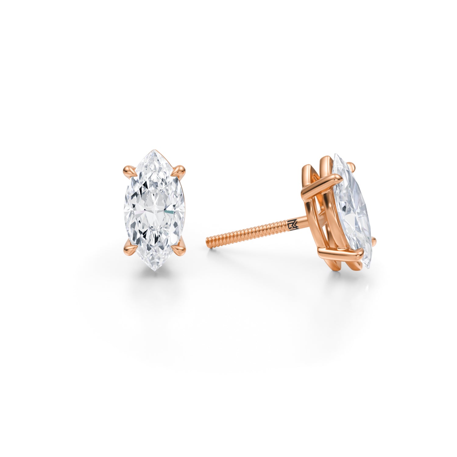 Rose gold lab diamond stud earrings, 2 carats.