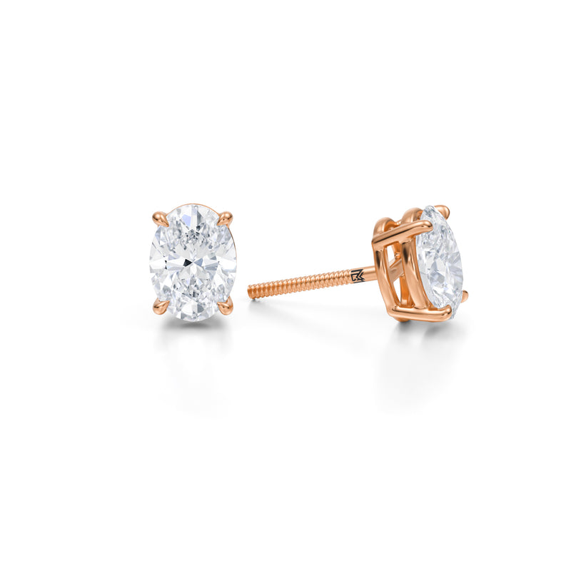Rose gold lab diamond stud earrings, 2 carats.