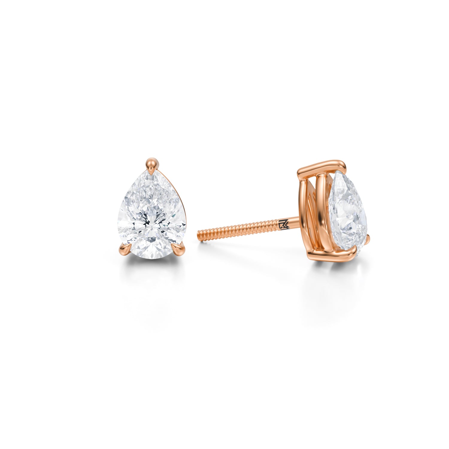 Rose gold lab diamond stud earrings, 2 carats.