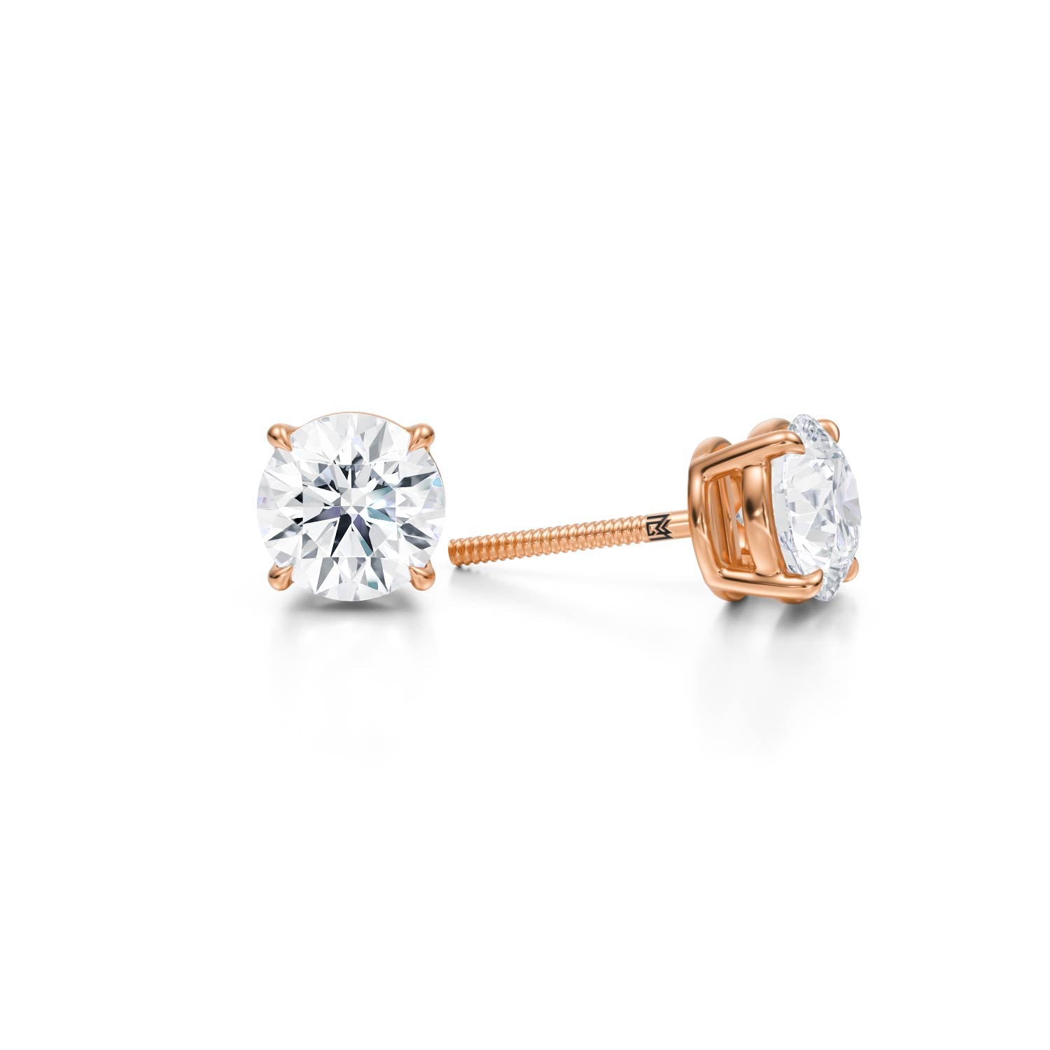 Rose gold lab diamond stud earrings, 2 carats.