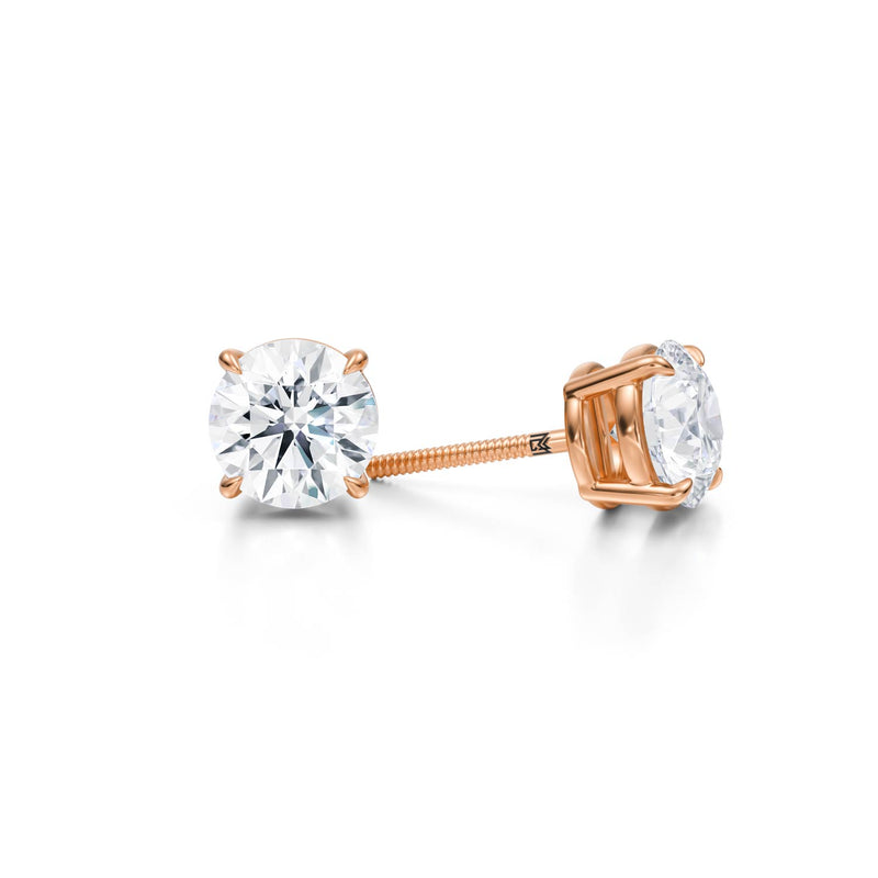 Rose gold lab diamond stud earrings, 2.5 carats.