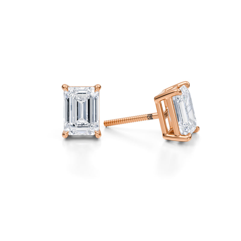 Rose gold studs with 3ct emerald lab-grown diamonds.