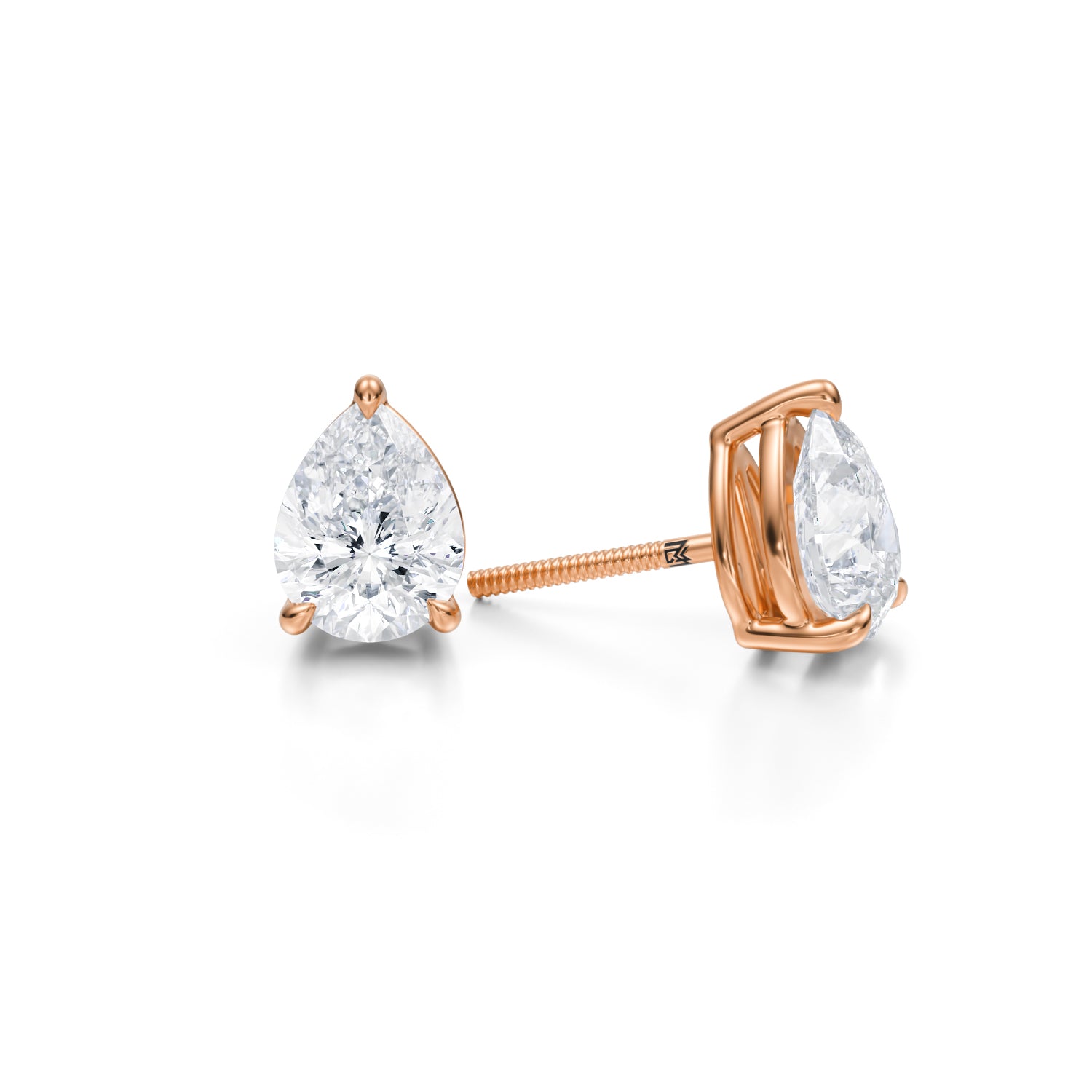 Rose gold lab diamond stud earrings, 3 carats.