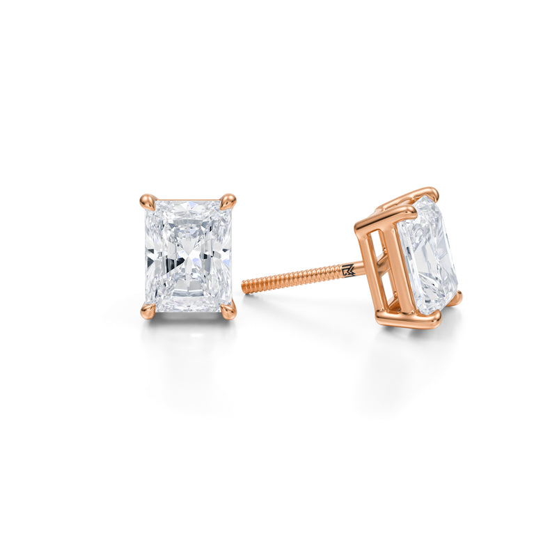 Rose gold lab diamond stud earrings, 3 carats.