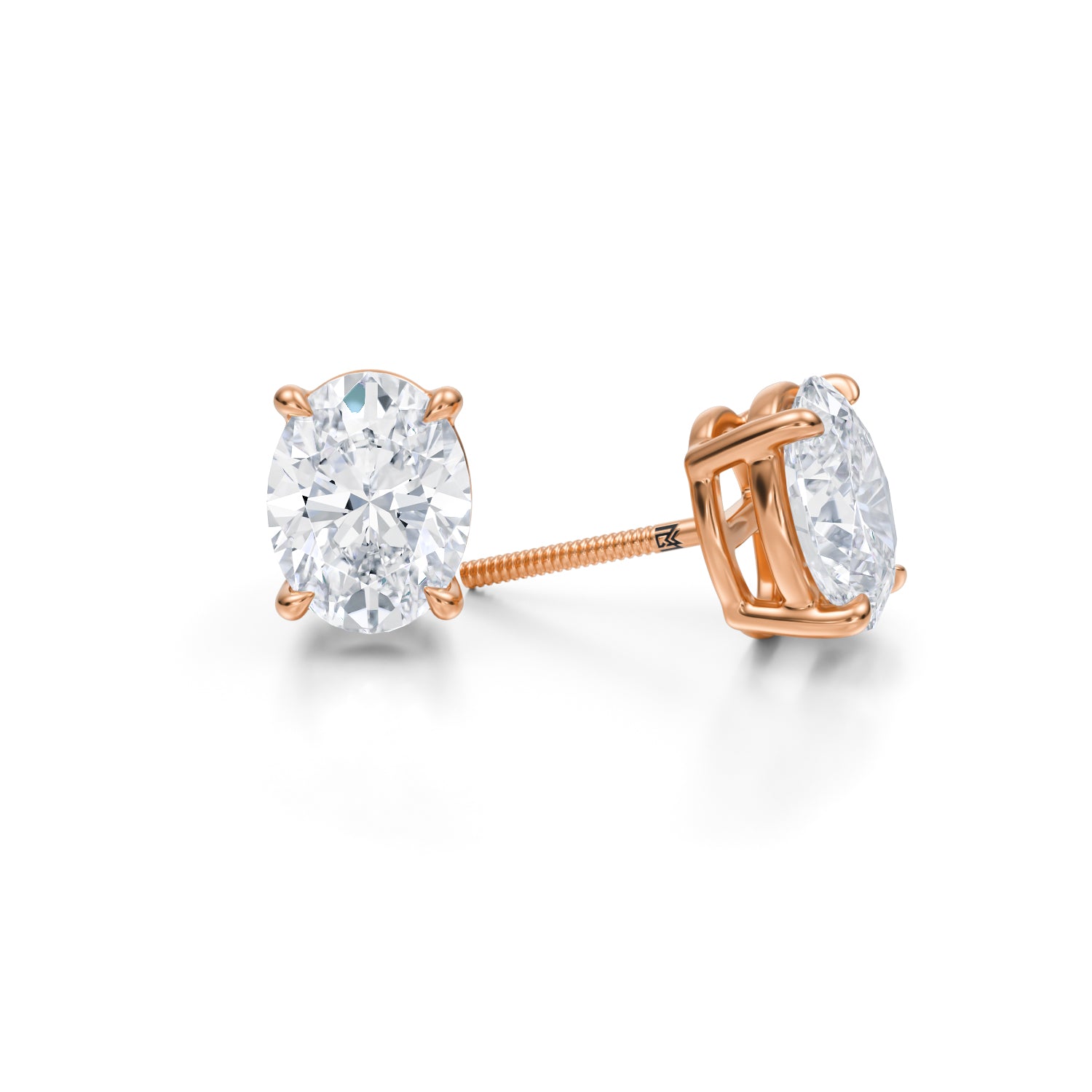 Rose gold lab diamond stud earrings, 4 carats.