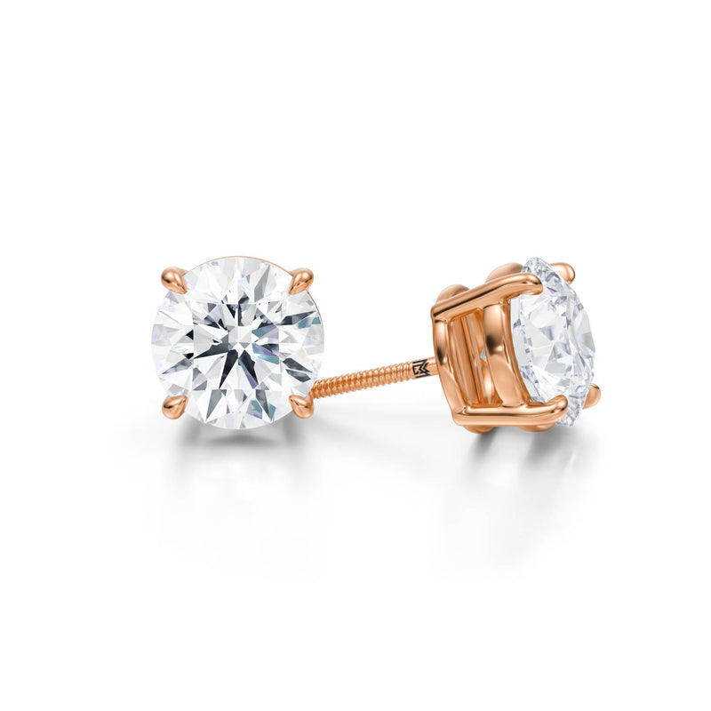 Rose gold lab diamond stud earrings, 5 carats.