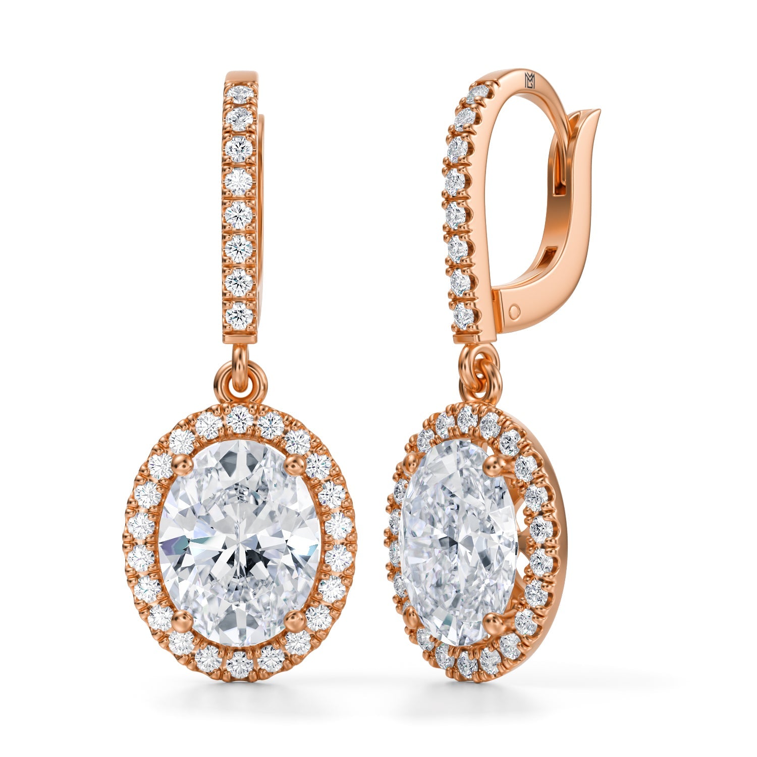 4 Carat Oval Halo Drop Earrings