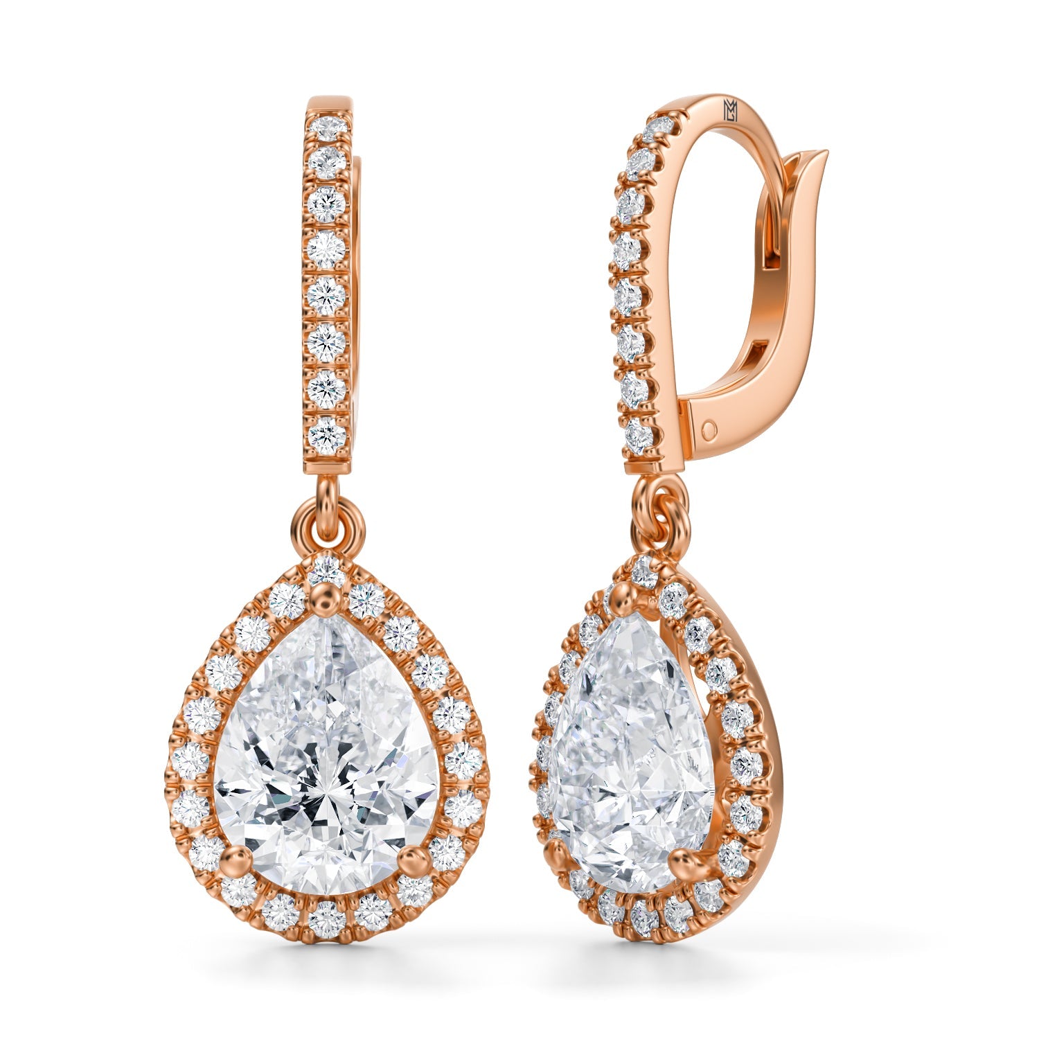 4 Carat Pear Halo Drop Earrings