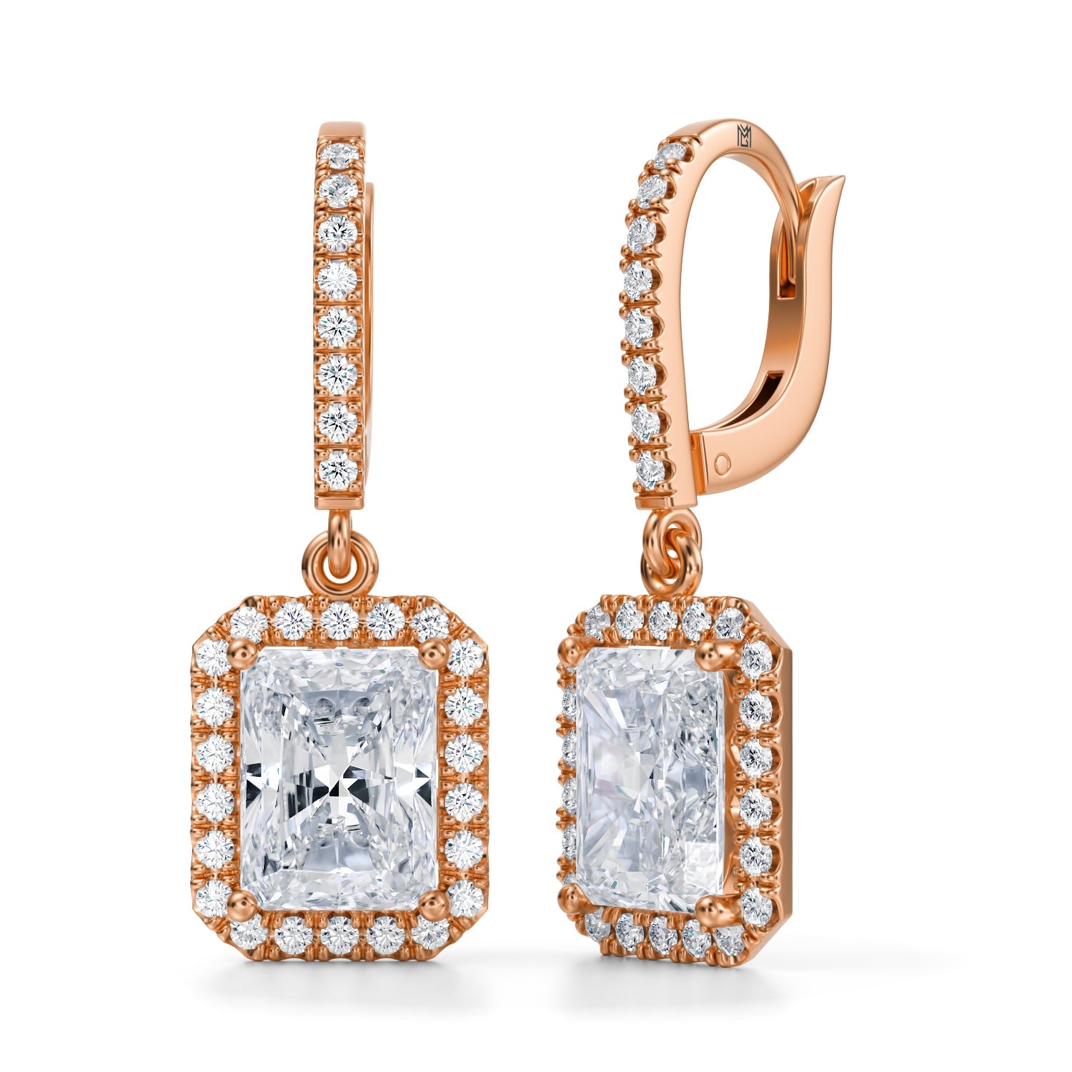 4 Carat Radiant Halo Drop Earrings