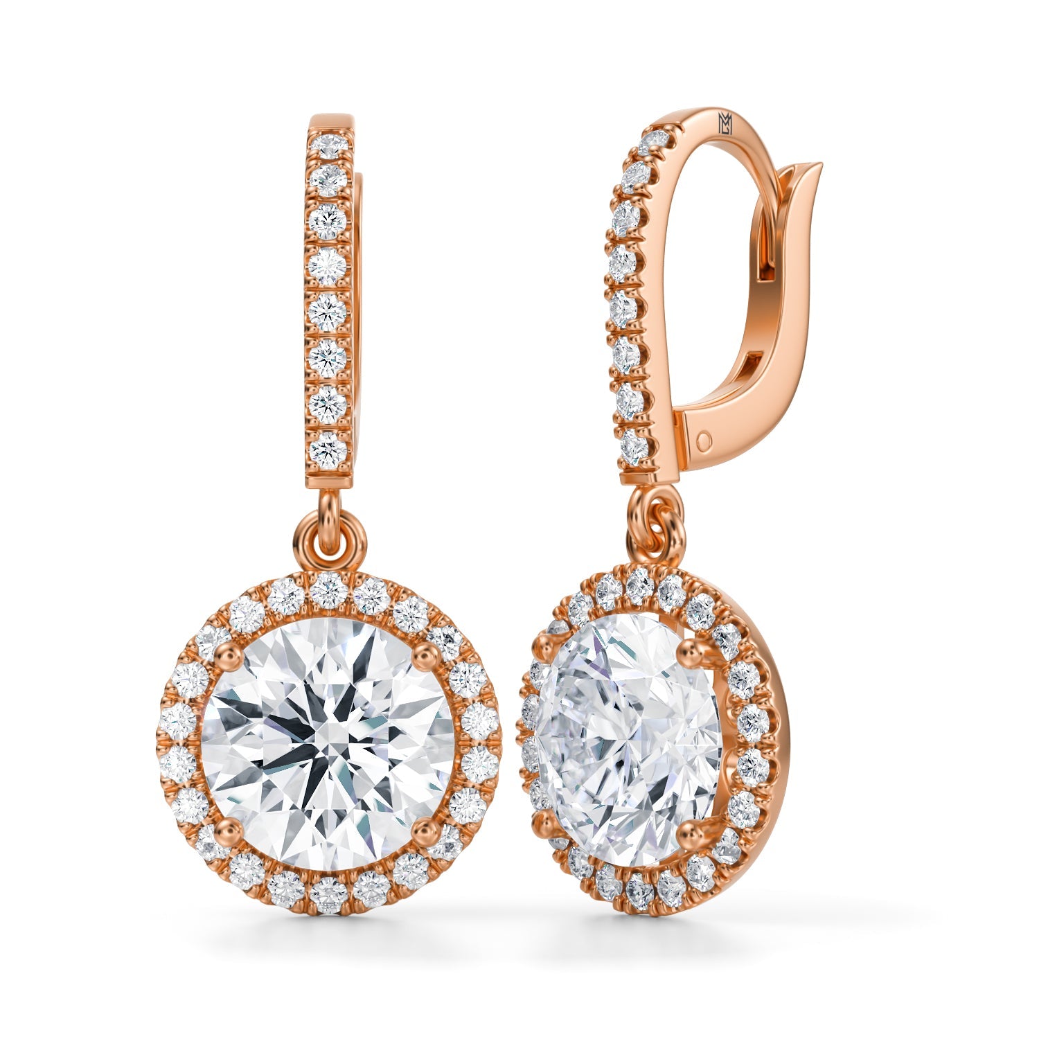 4 Carat Round Halo Drop Earrings