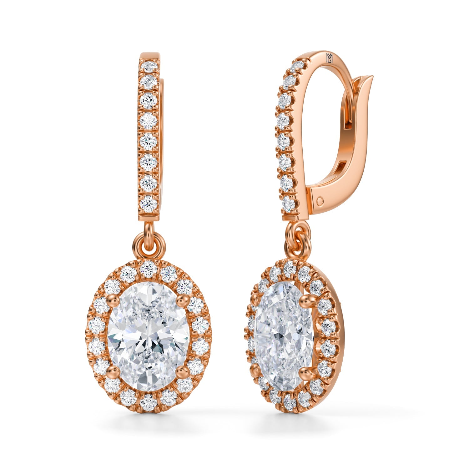 2 1/2 Carat  Oval Halo Drop Earrings