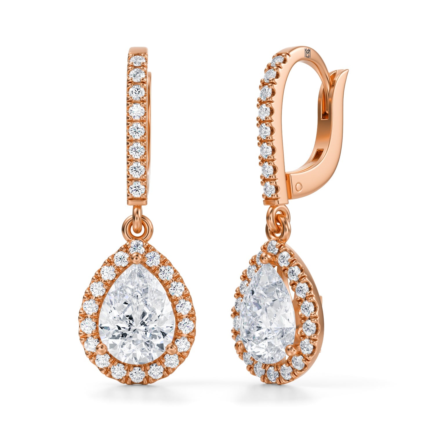 2 1/2 Carat  Pear Halo Drop Earrings