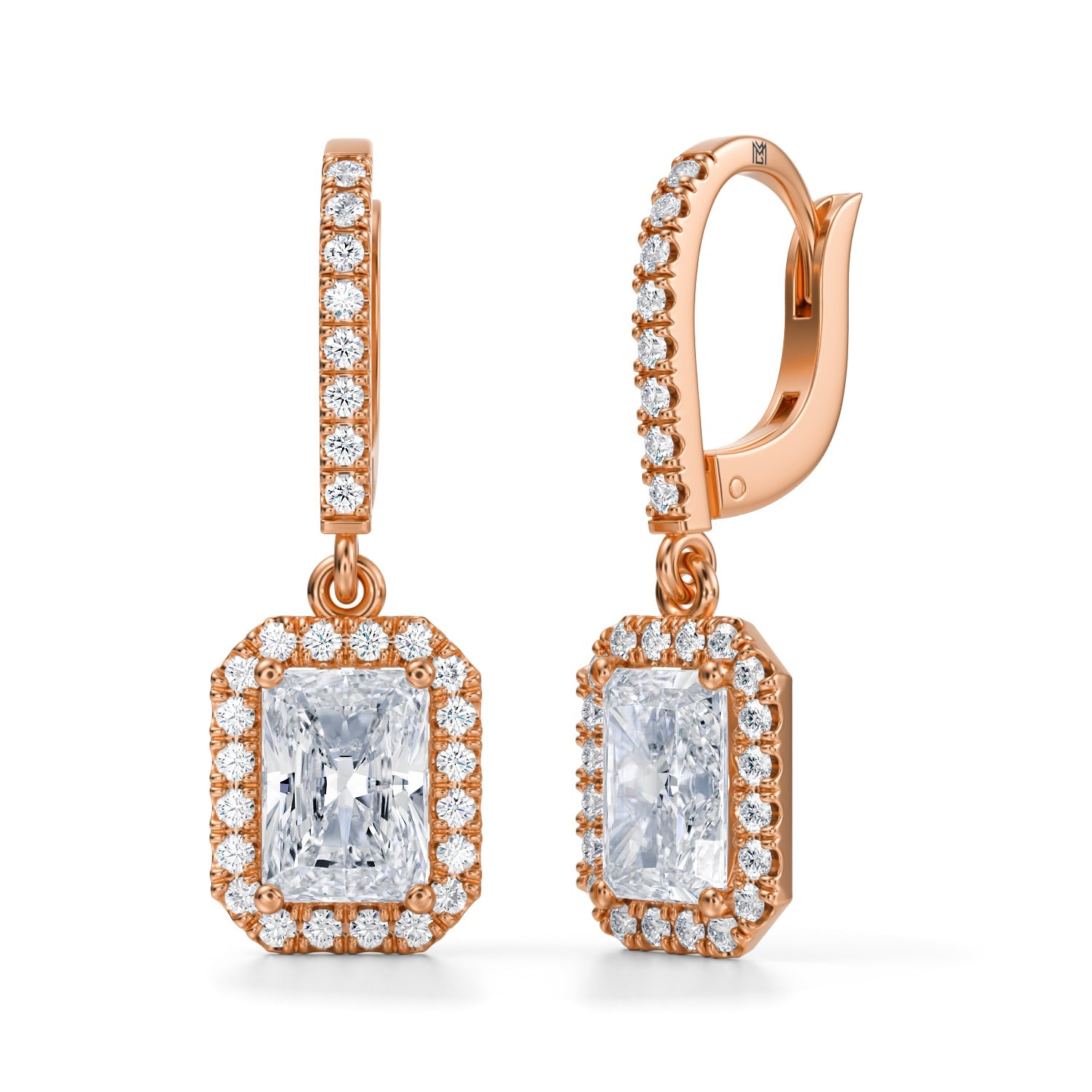 2 1/2 Carat  Radiant Halo Drop Earrings