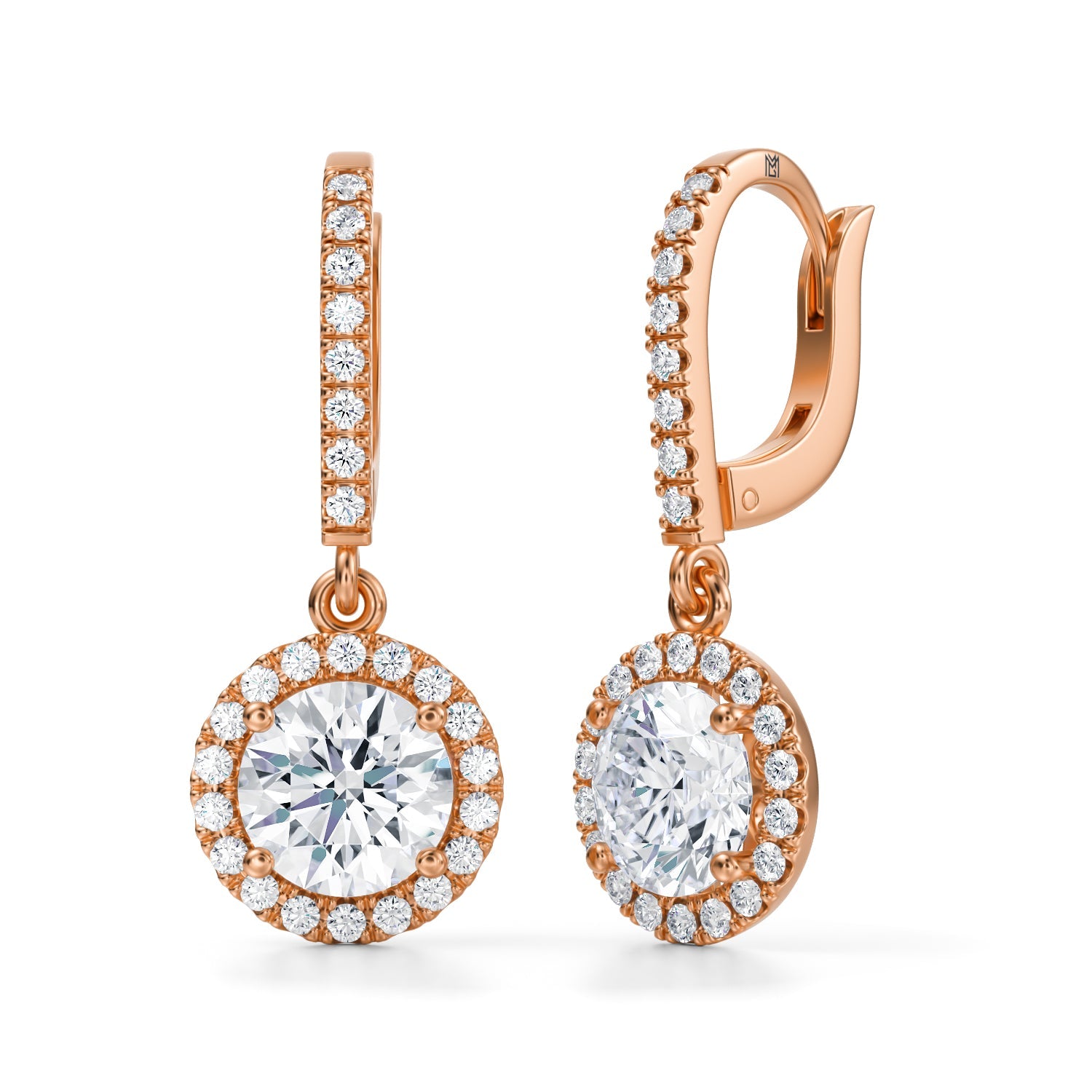 2 1/2 Carat  Round Halo Drop Earrings