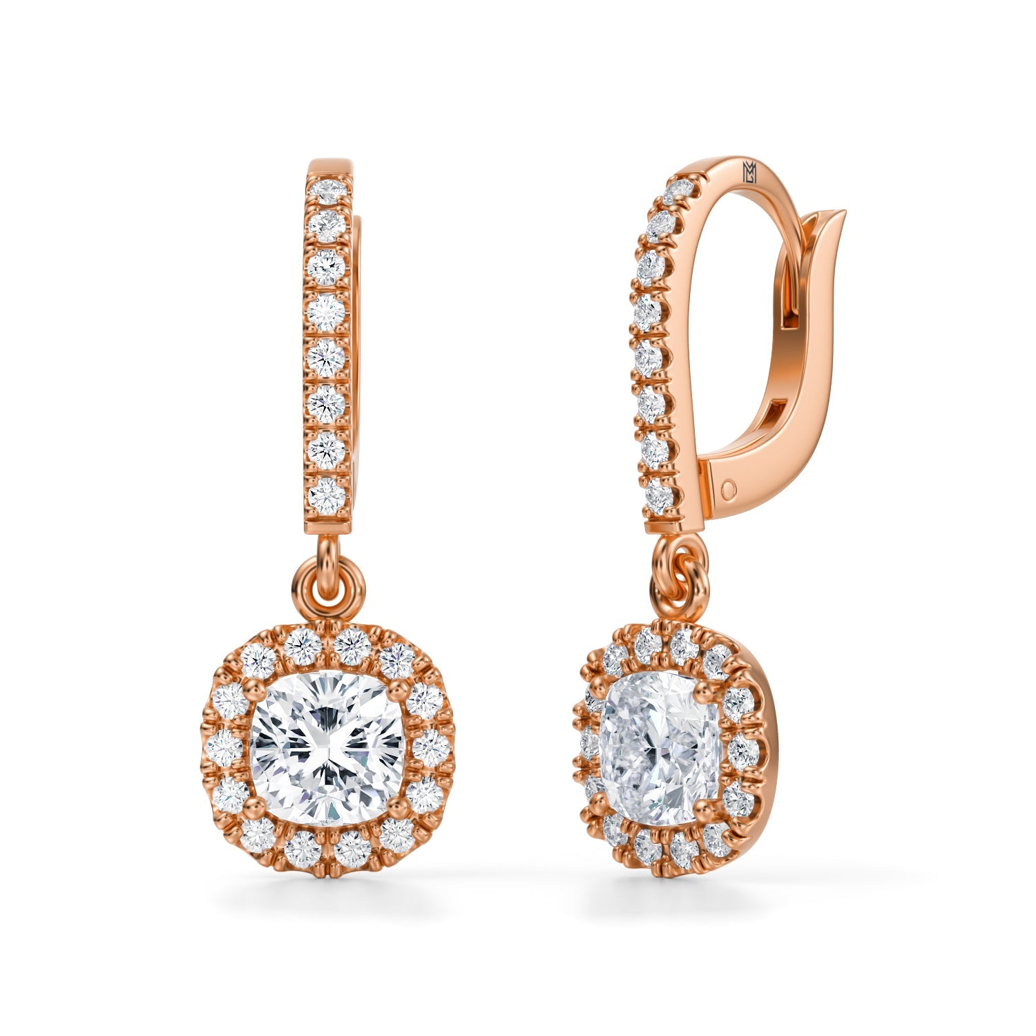 1 1/4 Carat Cushion Halo Drop Earrings