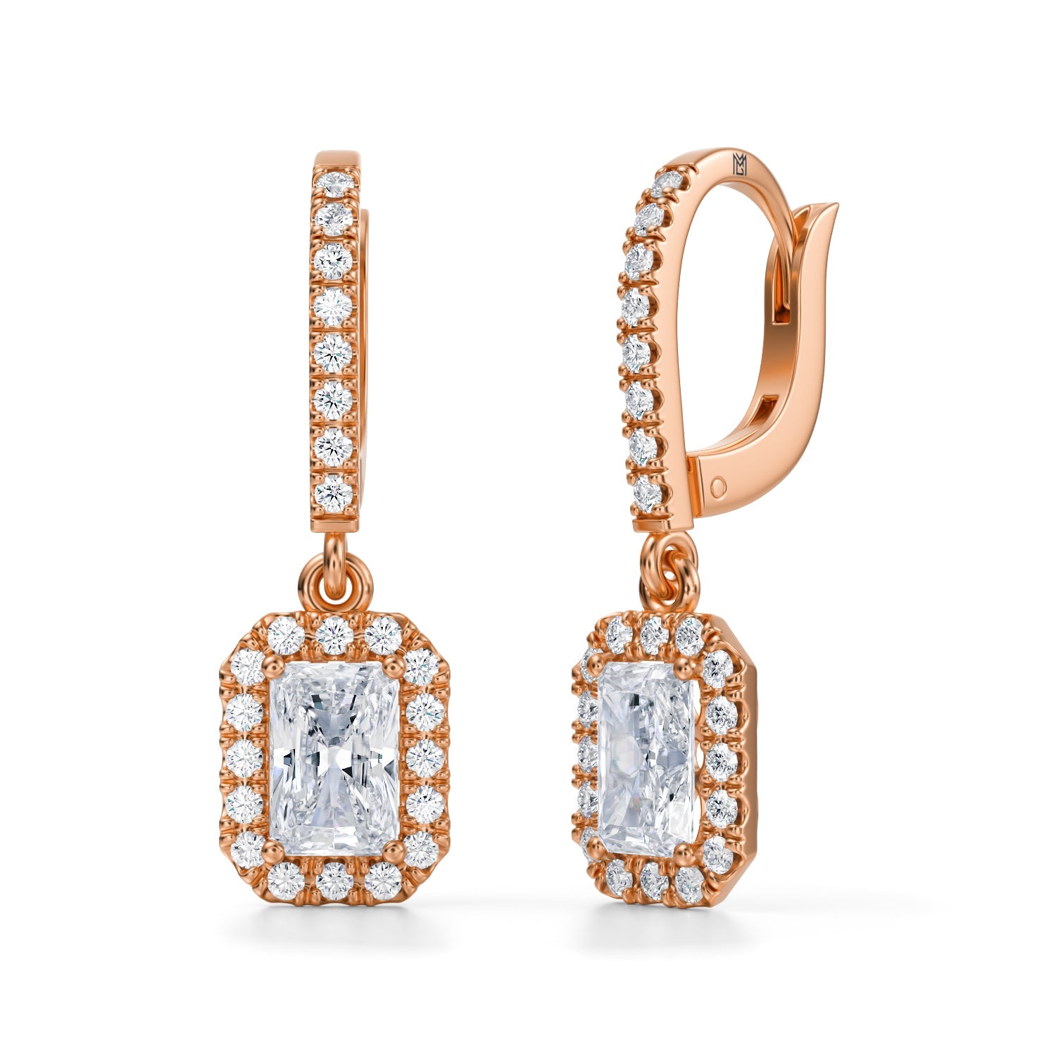 1 1/4 Carat Radiant Halo Drop Earrings