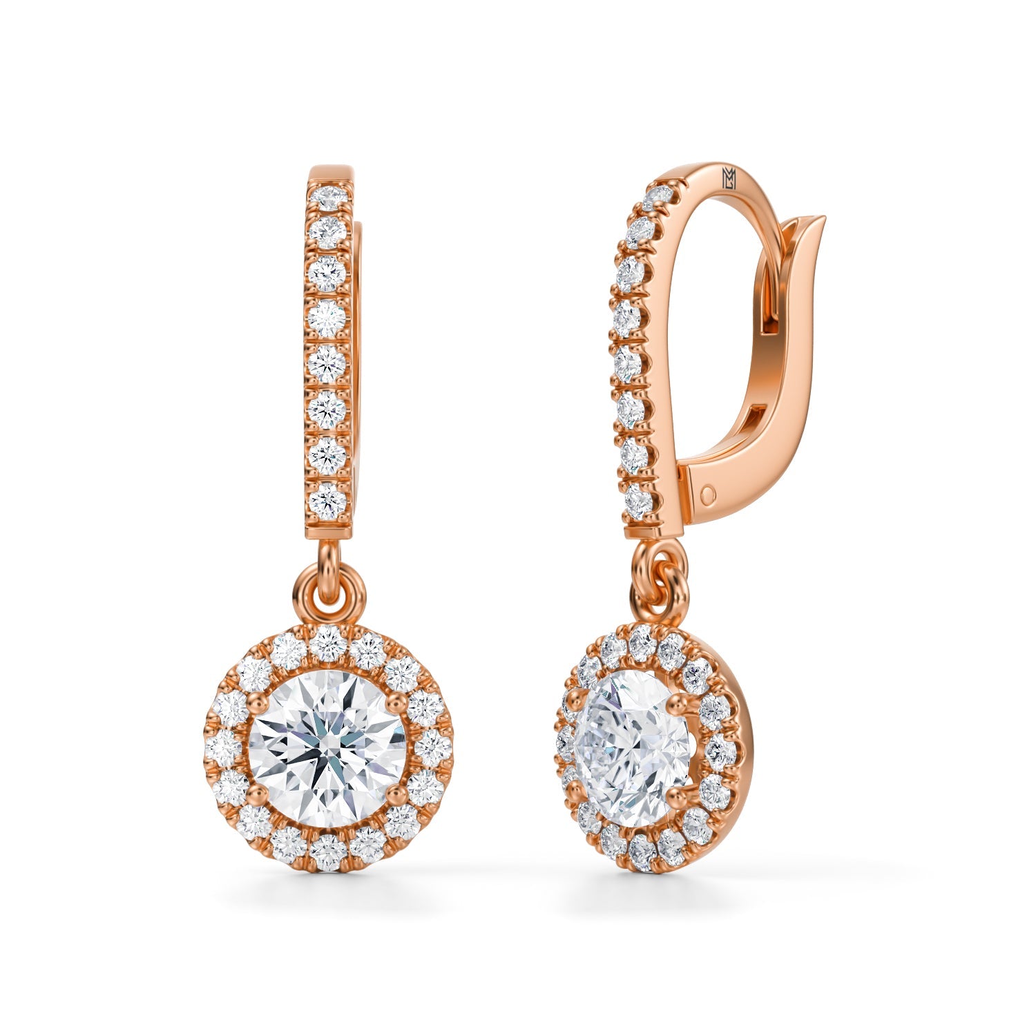 1 1/4 Carat Round Halo Drop Earrings