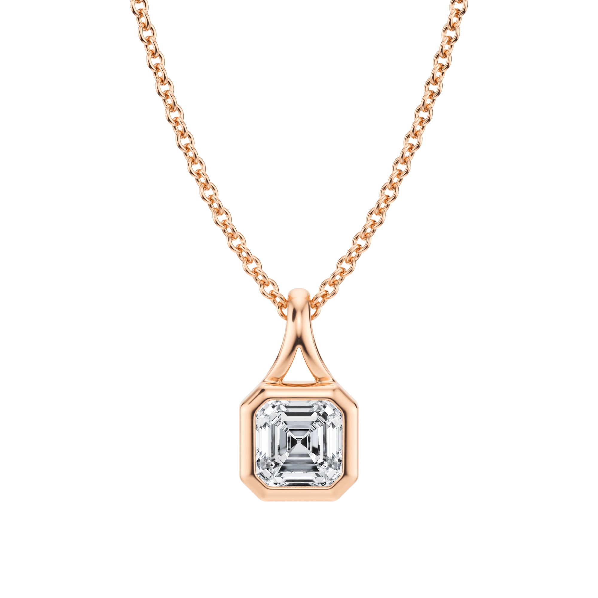 Sophisticated 1/2 Carat Asscher Lab Grown Diamond Split Bail Bezel Necklace in Pink Gold