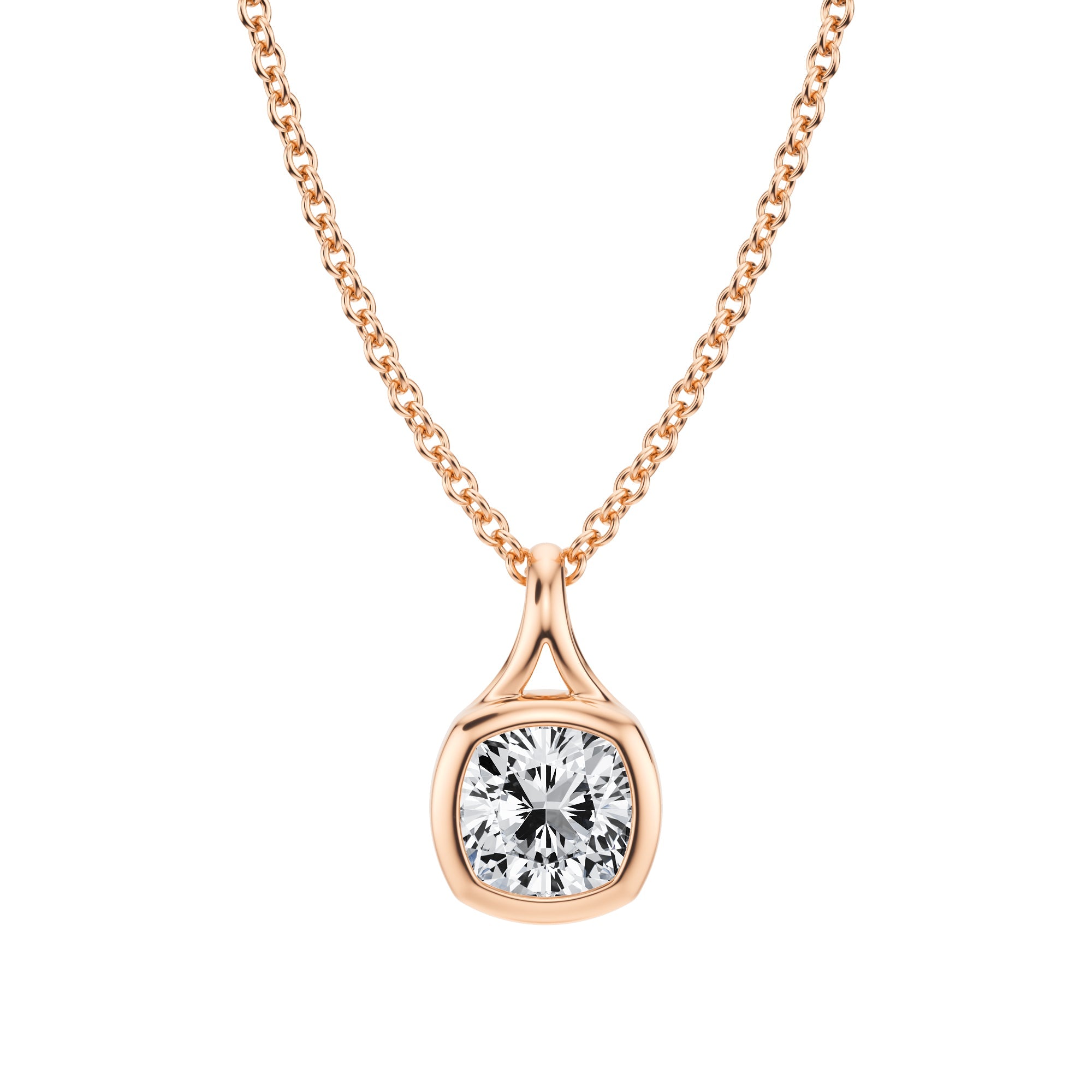 Stylish 1/2 Carat Cushion Lab Grown Diamond Split Bail Necklace in Pink Gold