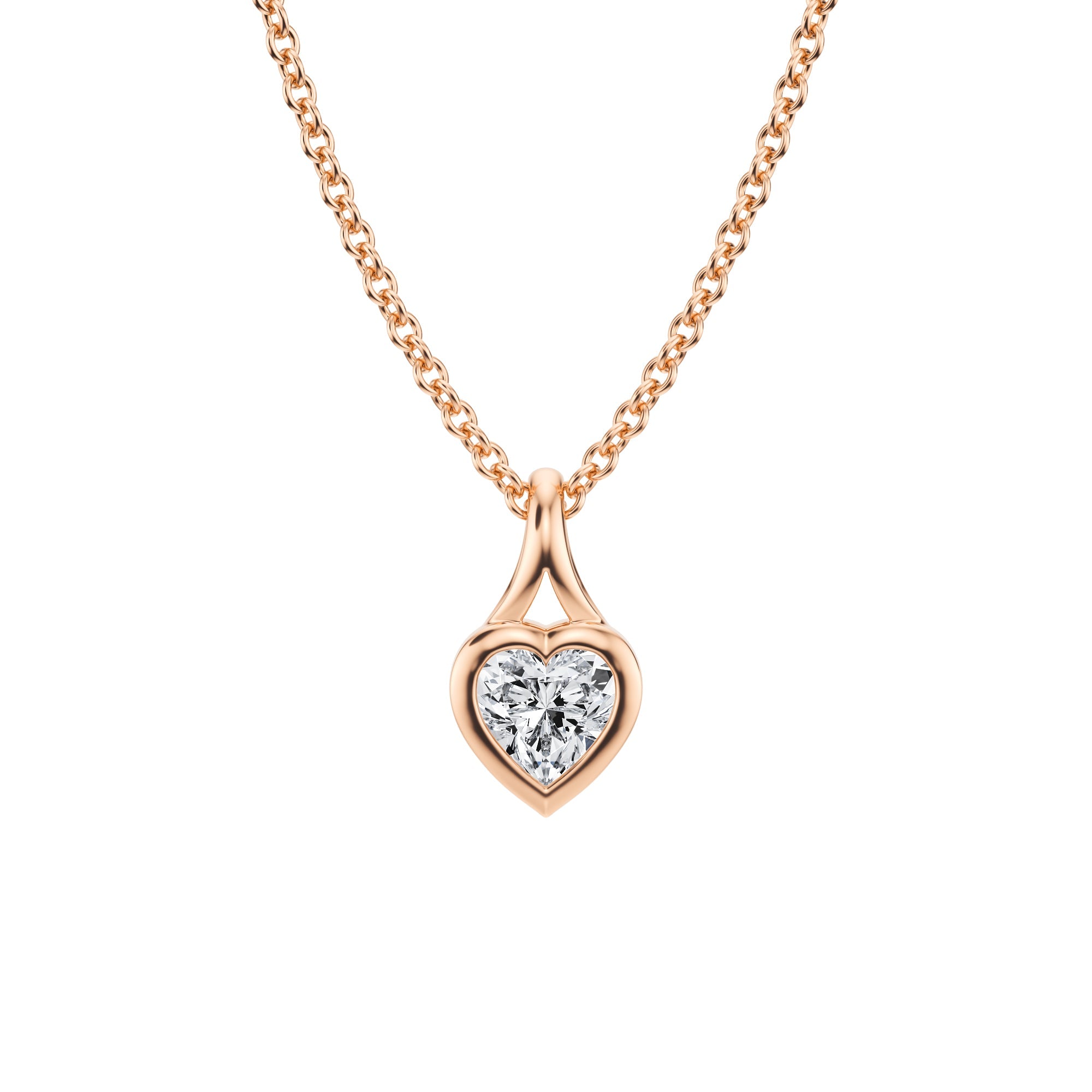 Gorgeous 1/4 Carat Heart Lab Grown Diamond Split Bail Bezel Necklace in Pink Gold