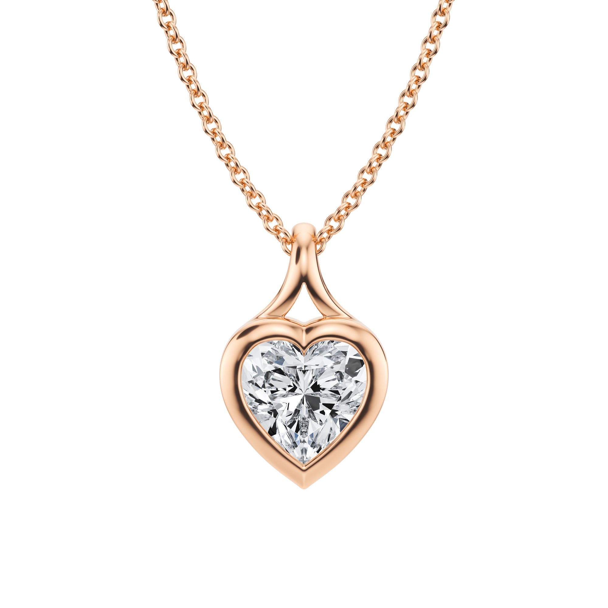 1 Carat Heart-Shaped Lab Grown Diamond Split Bail Bezel Necklace in Pink Gold