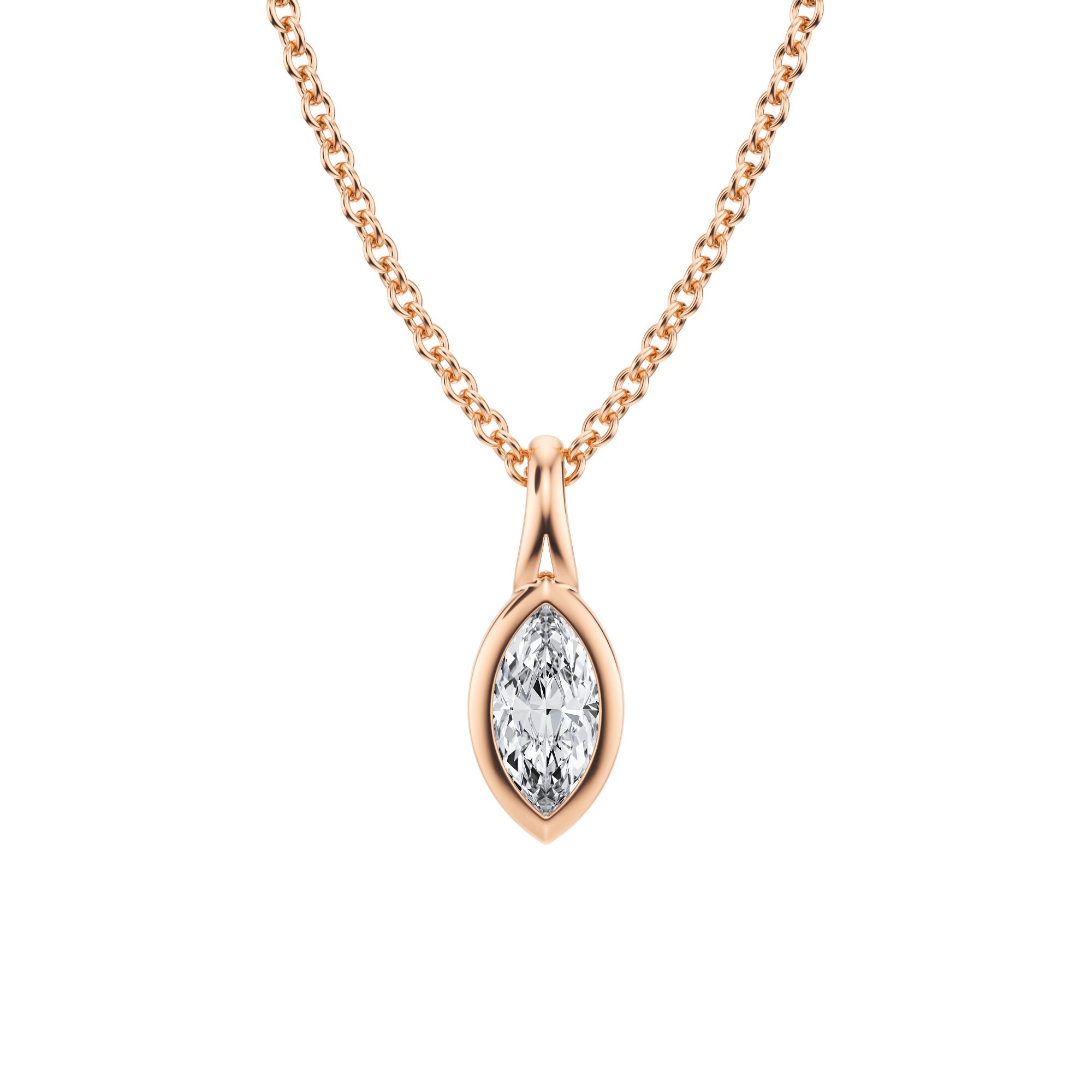 Gorgeous 1/4 Carat Marquise Lab Grown Diamond Split Bail Bezel Necklace in Pink Gold