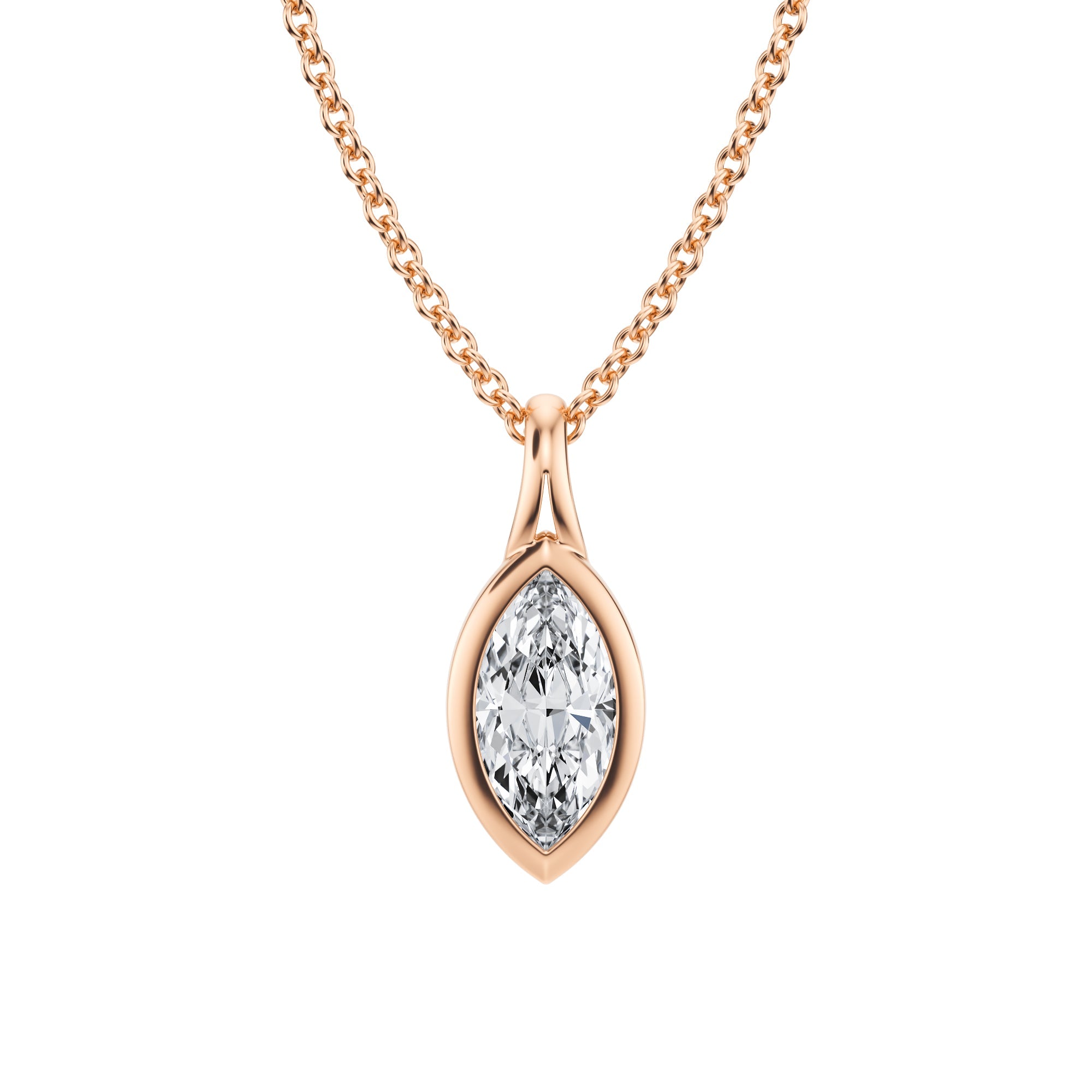 Exquisite 1/2 Carat Marquise Lab Grown Diamond Split Bail Bezel Necklace in Pink Gold