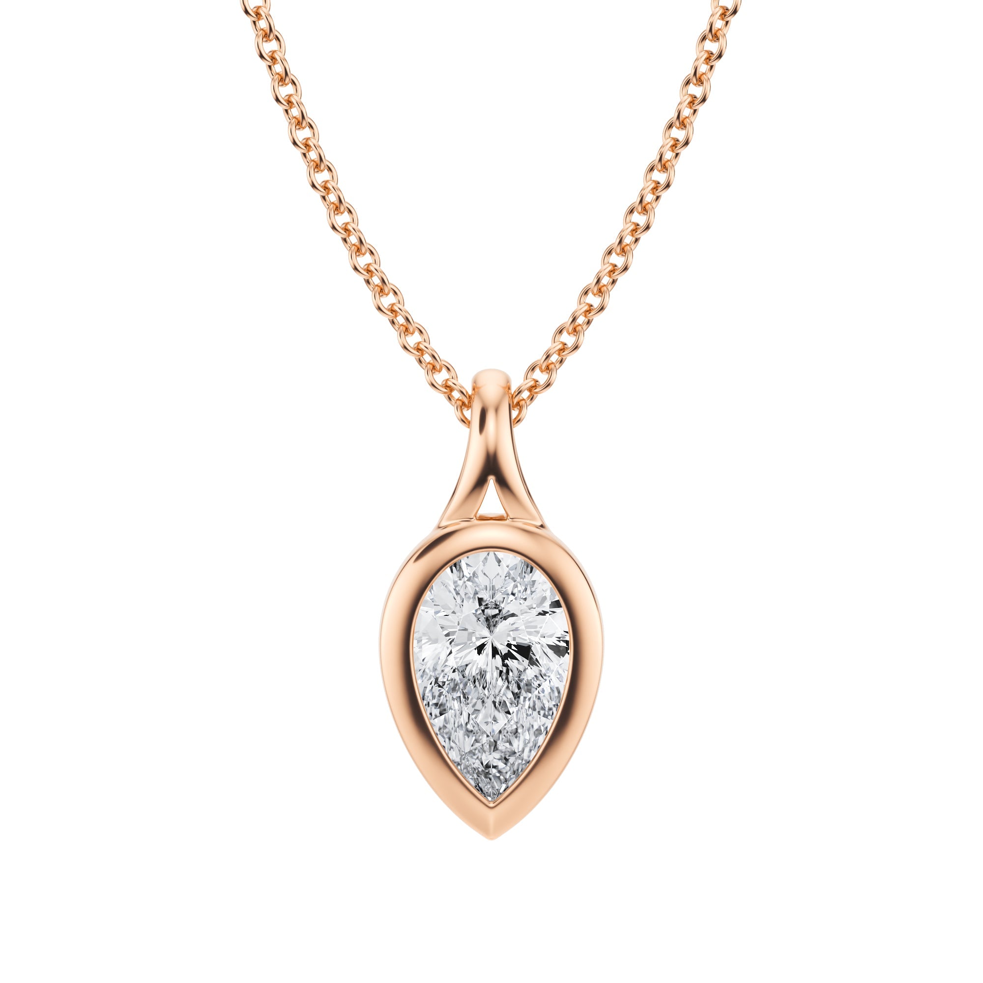 Refined 1 Carat Pear Lab Grown Diamond Split Bail Bezel Necklace in Pink Gold