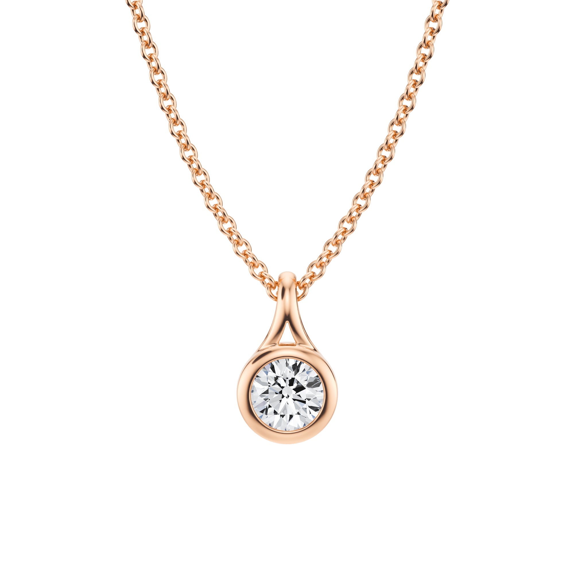 Luxurious Round Lab Grown Diamond Split Bail Bezel Necklace - 1/4 Carat in Pink Gold