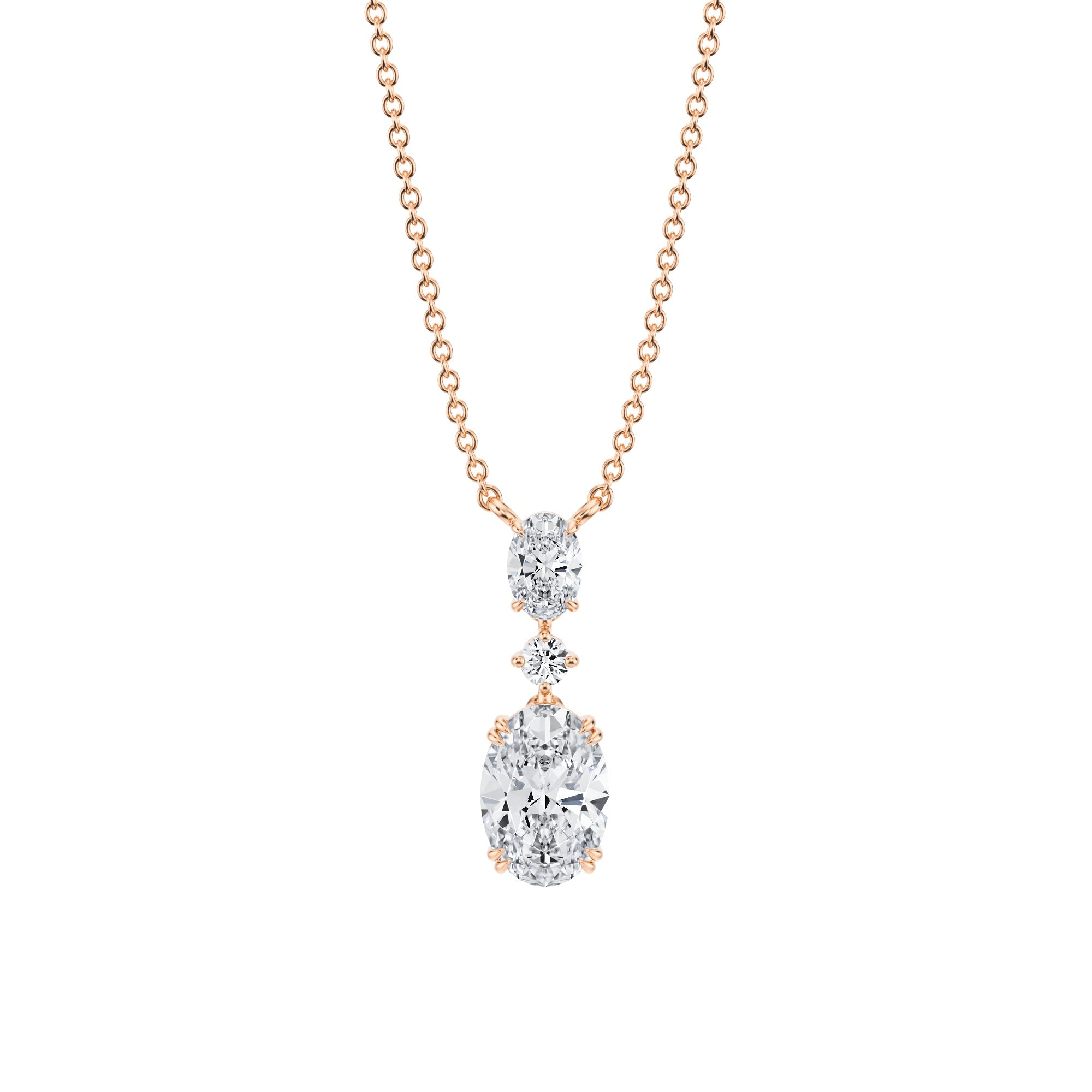 Oval Alternating 3 Stone Diamond Necklace - 2 Carat