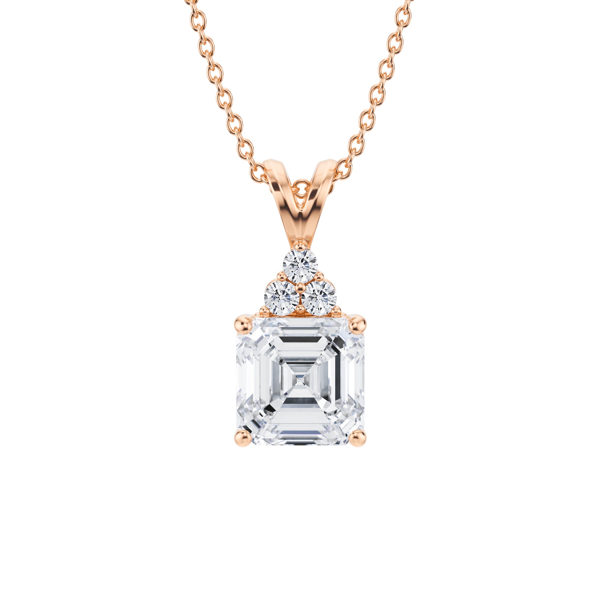 1.5 Carat Asscher Cut Royal Round Cluster Pendant